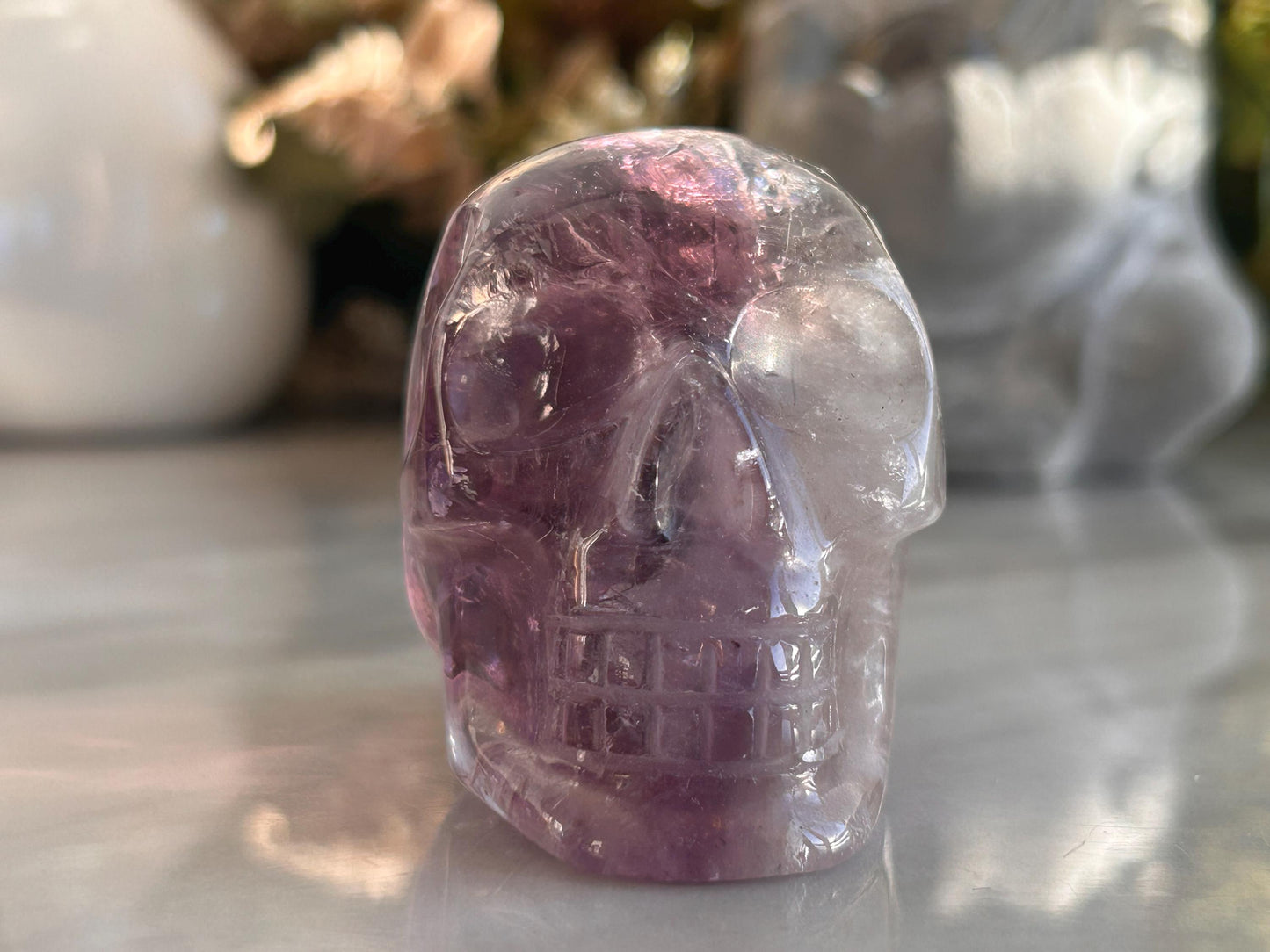 AAA Quality Phantom Amethyst Skull w\ Rainbows | Amethyst from Bahia, Brazil | Amethyst Skull | Crystal Skull | Crystal Gift | Home Decor