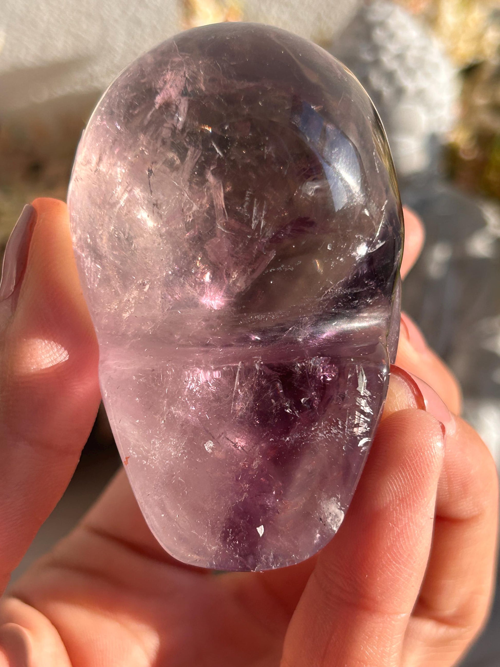 AAA Quality Phantom Amethyst Skull w\ Rainbows | Amethyst from Bahia, Brazil | Amethyst Skull | Crystal Skull | Crystal Gift | Home Decor