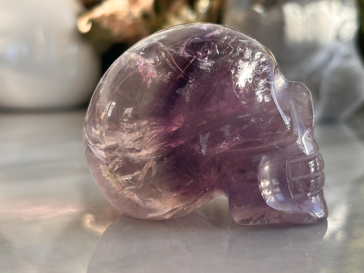 AAA Quality Phantom Amethyst Skull w\ Rainbows | Amethyst from Bahia, Brazil | Amethyst Skull | Crystal Skull | Crystal Gift | Home Decor