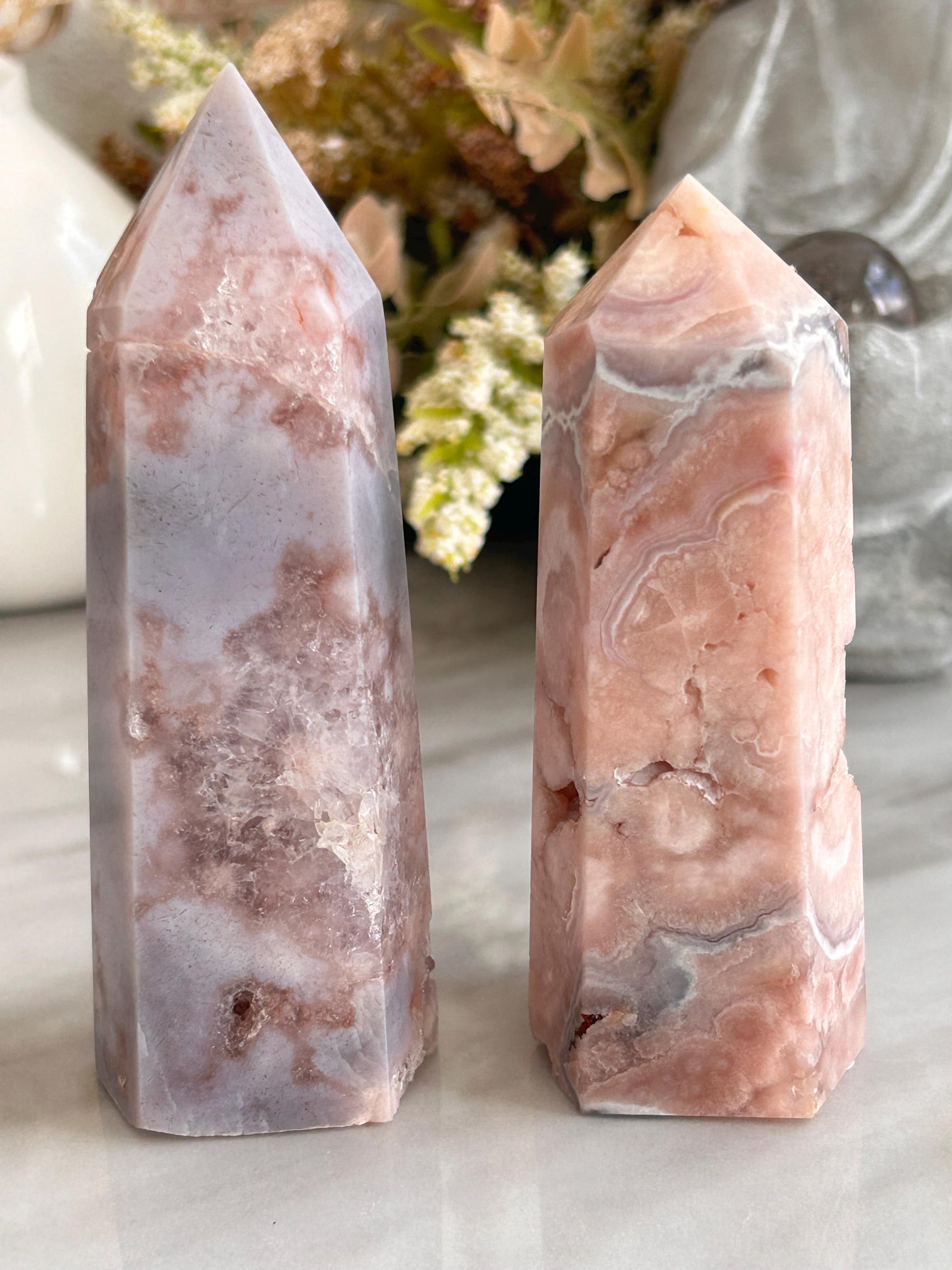 Stunning High Quality Druzy Pink Amethyst Flower Agate Tower Point Obelisk | Healing Crystals for Meditation | Crystal Gift | Home Decor-Crystal Towers-pink amethyst, flower agate