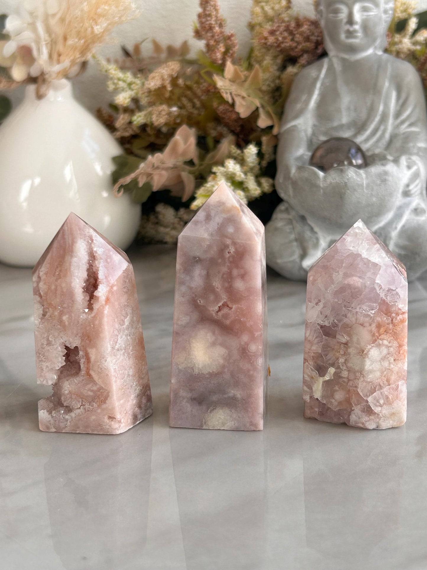 Stunning High Quality Druzy Pink Amethyst Flower Agate Tower Point Obelisk | Healing Crystals for Meditation | Crystal Gift | Home Decor-Crystal Towers-pink amethyst, flower agate