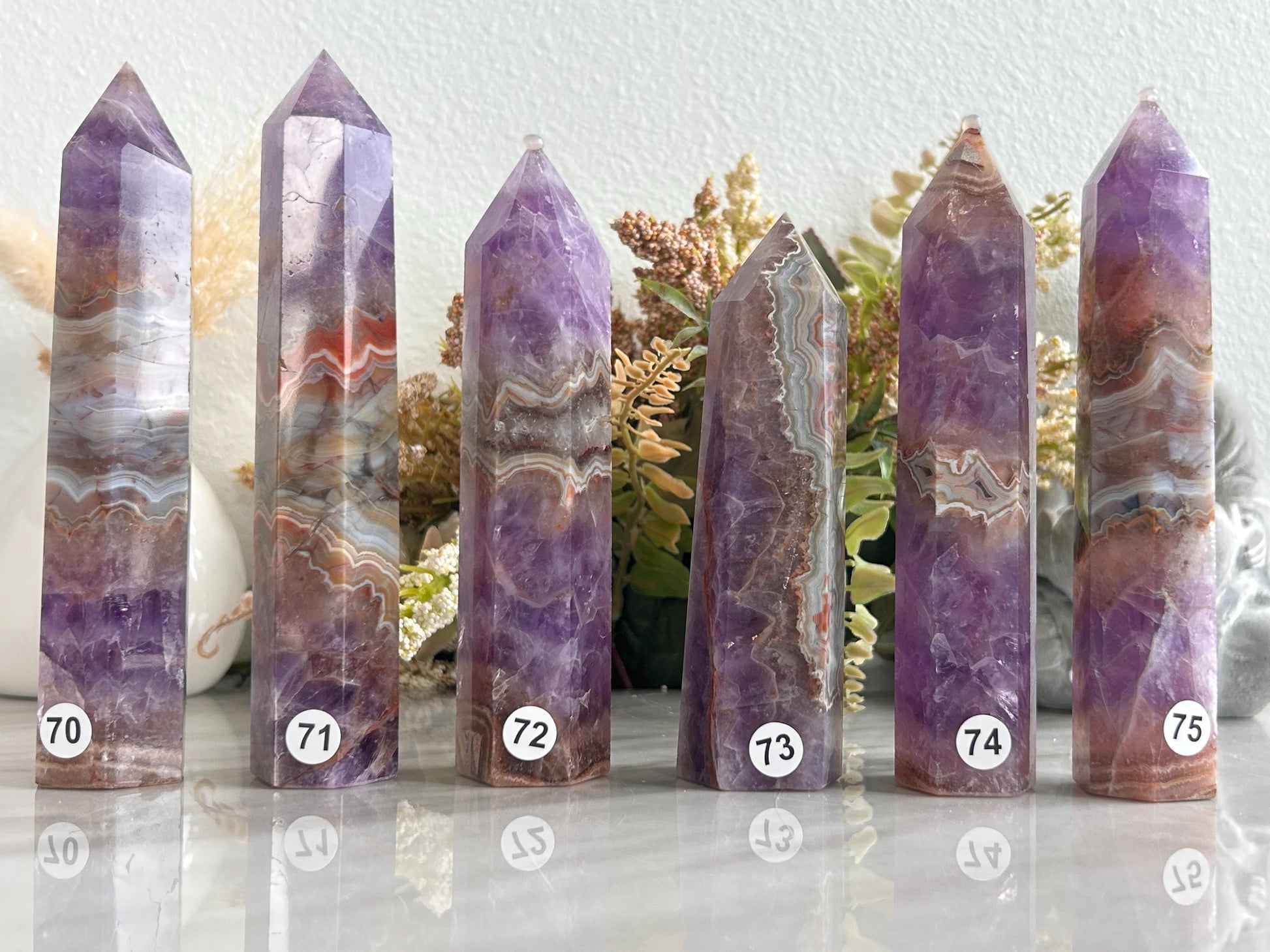 Stunning Crazy Lace Agate with Purple Amethyst Point Obelisk | Amethyst Tower | Crystal Gift | Home Decor | Crystal Gift | Crystal Healing-Crystal Towers-purple amethyst, crazy lace agate