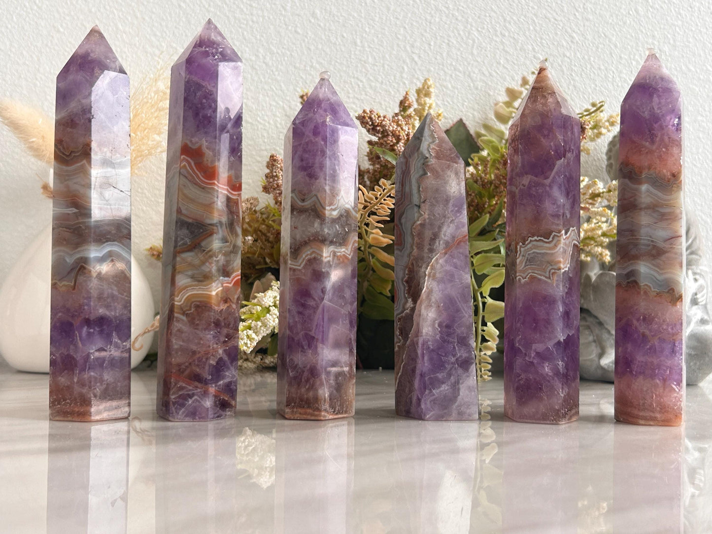 Stunning Crazy Lace Agate with Purple Amethyst Point Obelisk | Amethyst Tower | Crystal Gift | Home Decor | Crystal Gift | Crystal Healing-Crystal Towers-purple amethyst, crazy lace agate