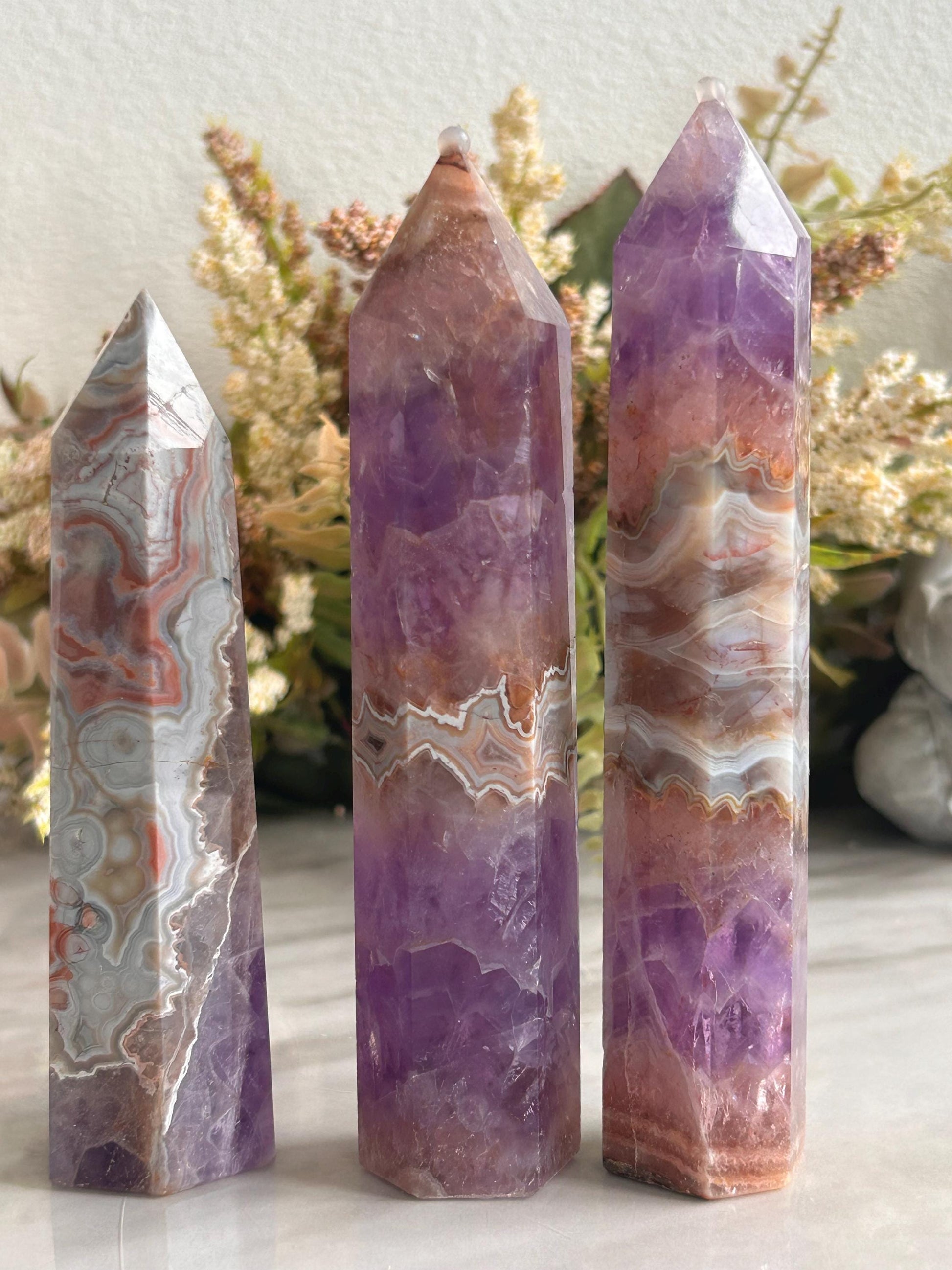 Stunning Crazy Lace Agate with Purple Amethyst Point Obelisk | Amethyst Tower | Crystal Gift | Home Decor | Crystal Gift | Crystal Healing-Crystal Towers-purple amethyst, crazy lace agate