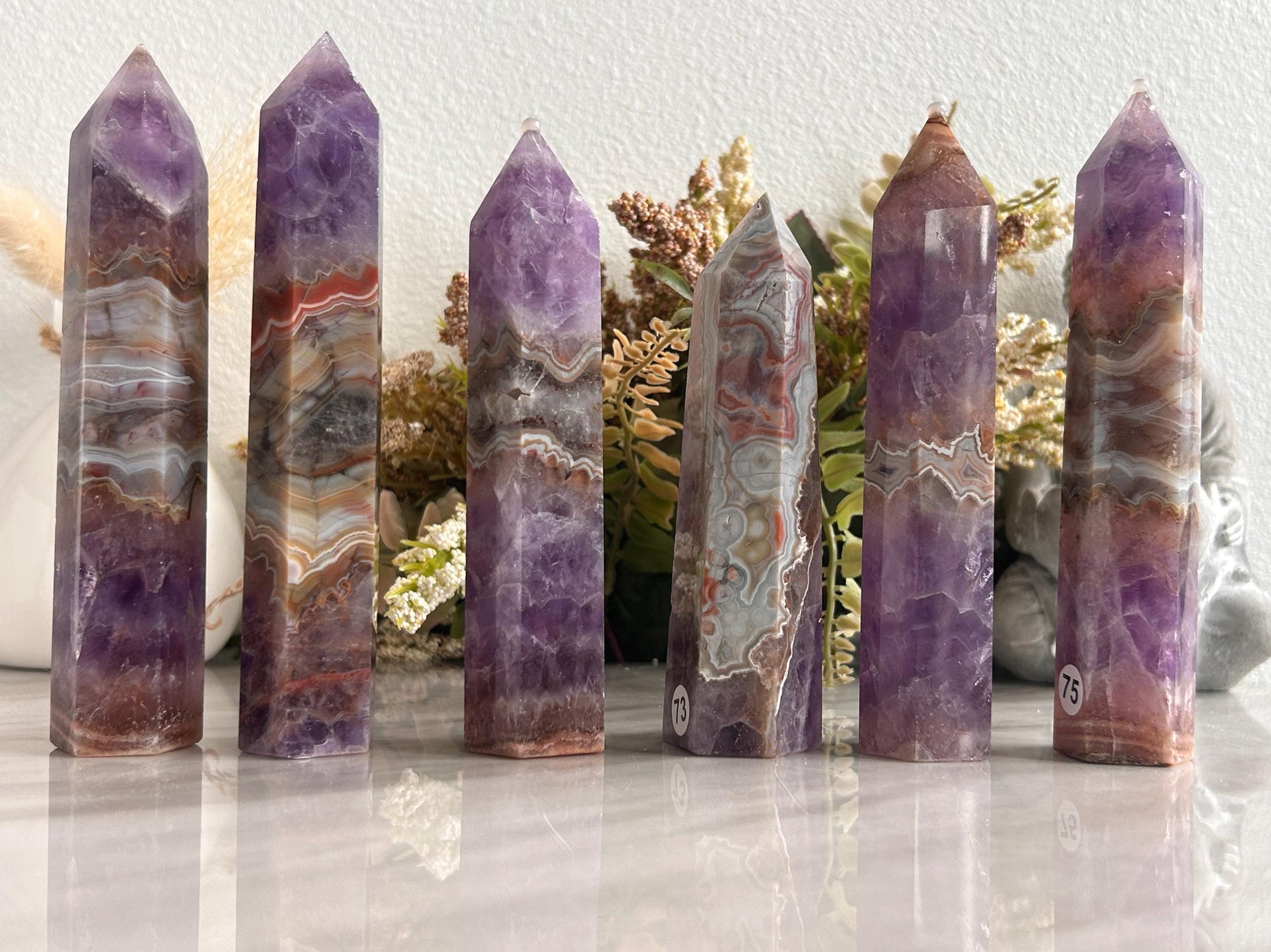 Stunning Crazy Lace Agate with Purple Amethyst Point Obelisk | Amethyst Tower | Crystal Gift | Home Decor | Crystal Gift | Crystal Healing-Crystal Towers-purple amethyst, crazy lace agate