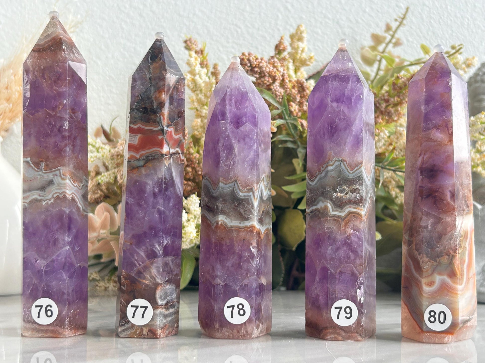 Stunning Crazy Lace Agate with Purple Amethyst Point Obelisk | Amethyst Tower | Crystal Gift | Home Decor | Crystal Gift | Crystal Healing-Crystal Towers-purple amethyst, crazy lace agate