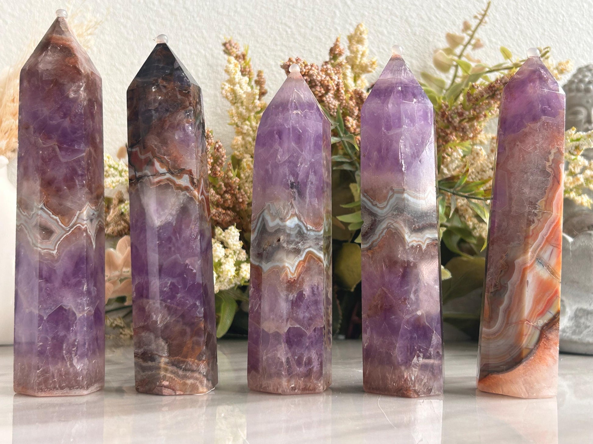 Stunning Crazy Lace Agate with Purple Amethyst Point Obelisk | Amethyst Tower | Crystal Gift | Home Decor | Crystal Gift | Crystal Healing-Crystal Towers-purple amethyst, crazy lace agate