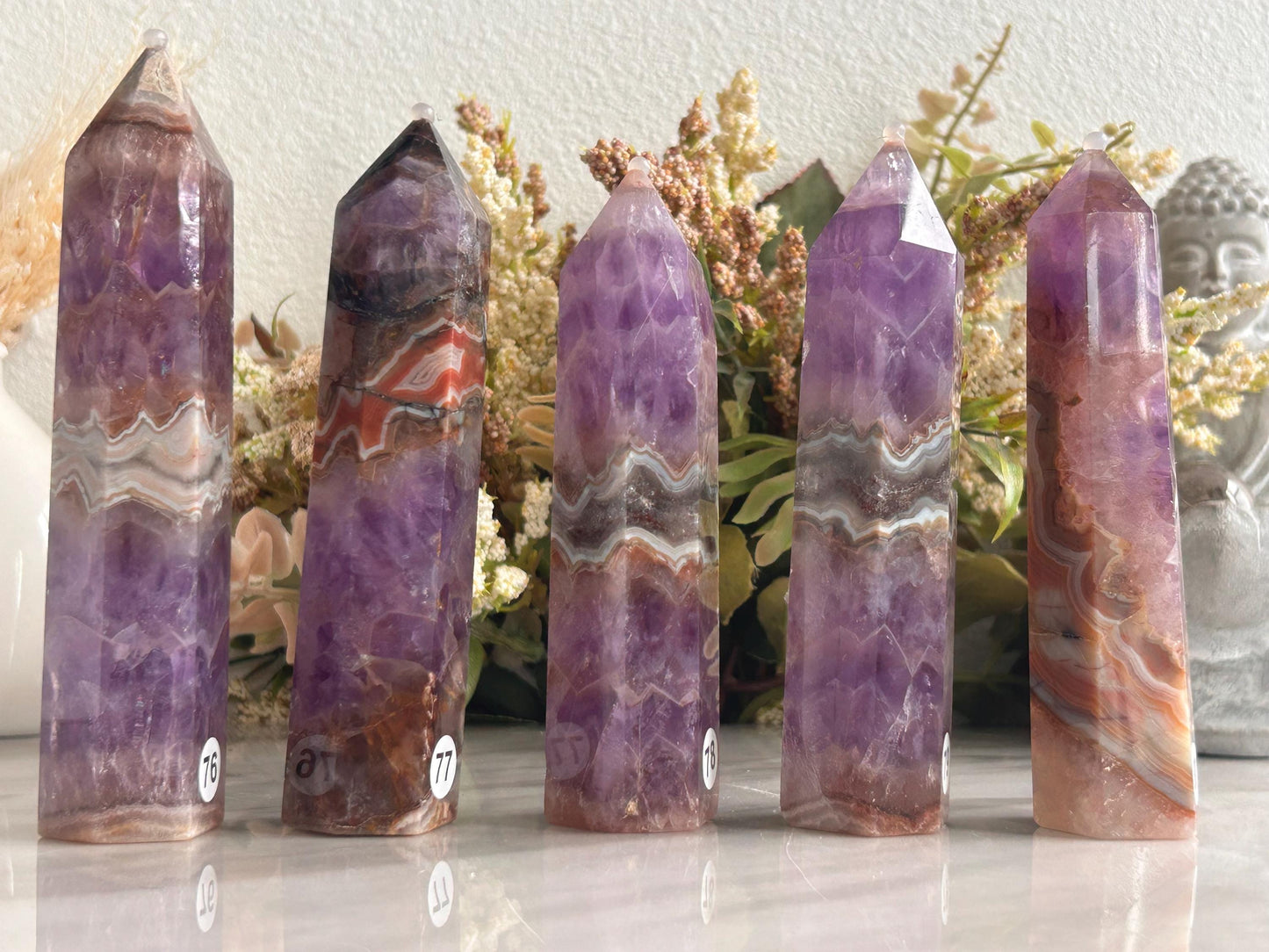 Stunning Crazy Lace Agate with Purple Amethyst Point Obelisk | Amethyst Tower | Crystal Gift | Home Decor | Crystal Gift | Crystal Healing-Crystal Towers-purple amethyst, crazy lace agate