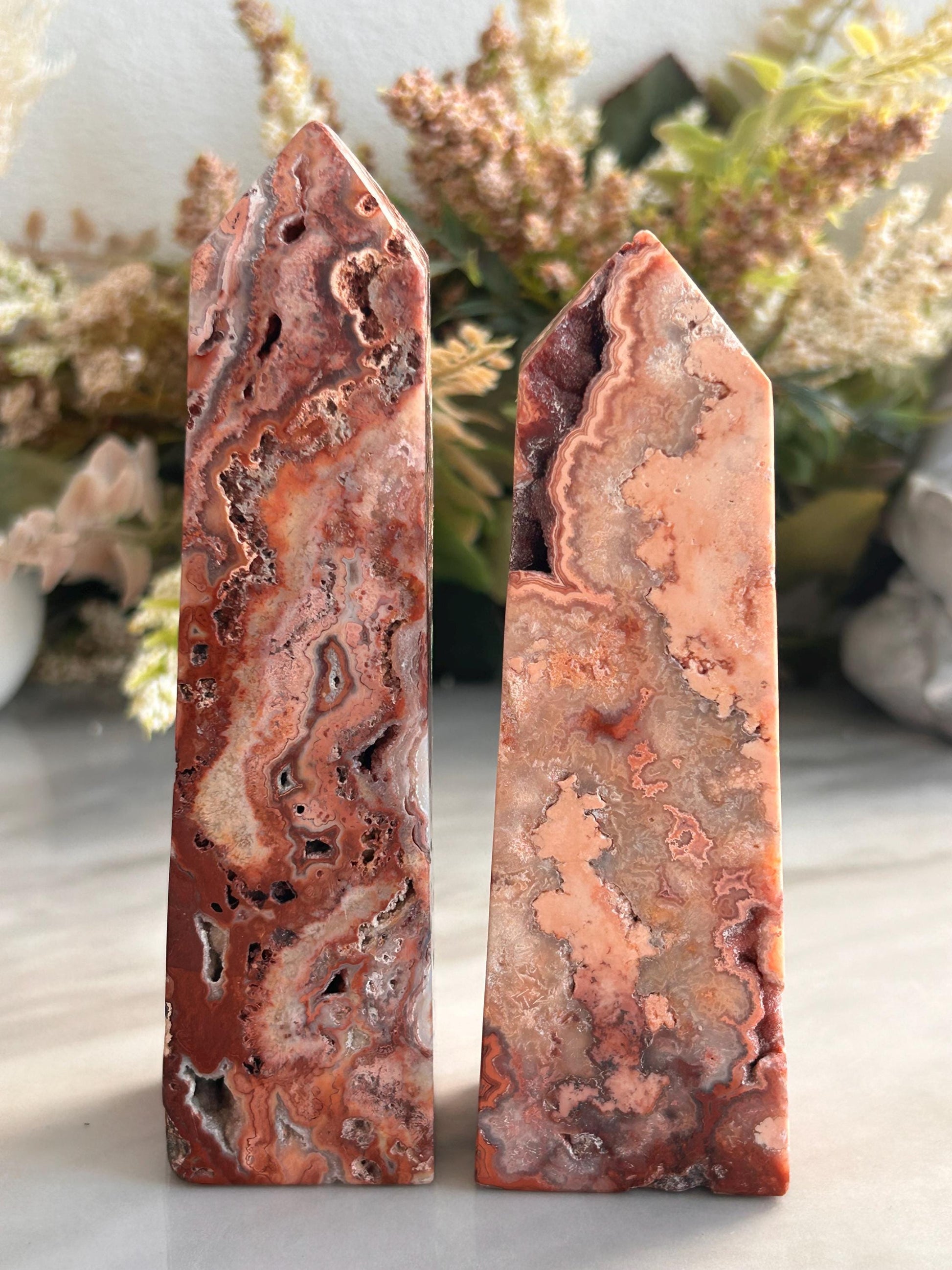 Druzy Pink Crazy Lace Agate Tower | Joy | Pink Crazy Lace Agate from Indonesia Obelisk Point | Crystal Healing | Crystal Gifts | Home Decor-Crystal Towers-Mexican Crazy Lace