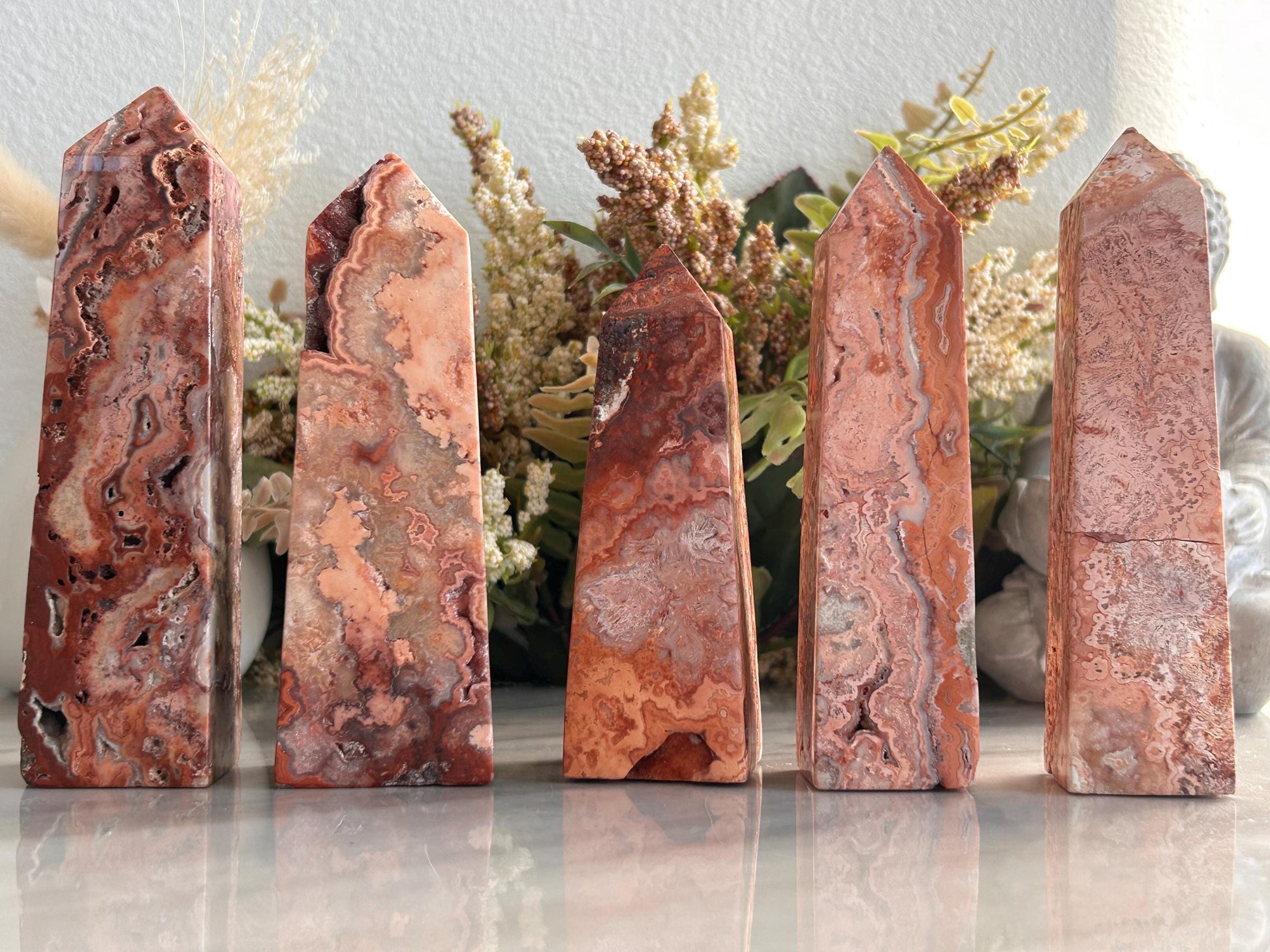 Druzy Pink Crazy Lace Agate Tower | Joy | Pink Crazy Lace Agate from Indonesia Obelisk Point | Crystal Healing | Crystal Gifts | Home Decor-Crystal Towers-Mexican Crazy Lace