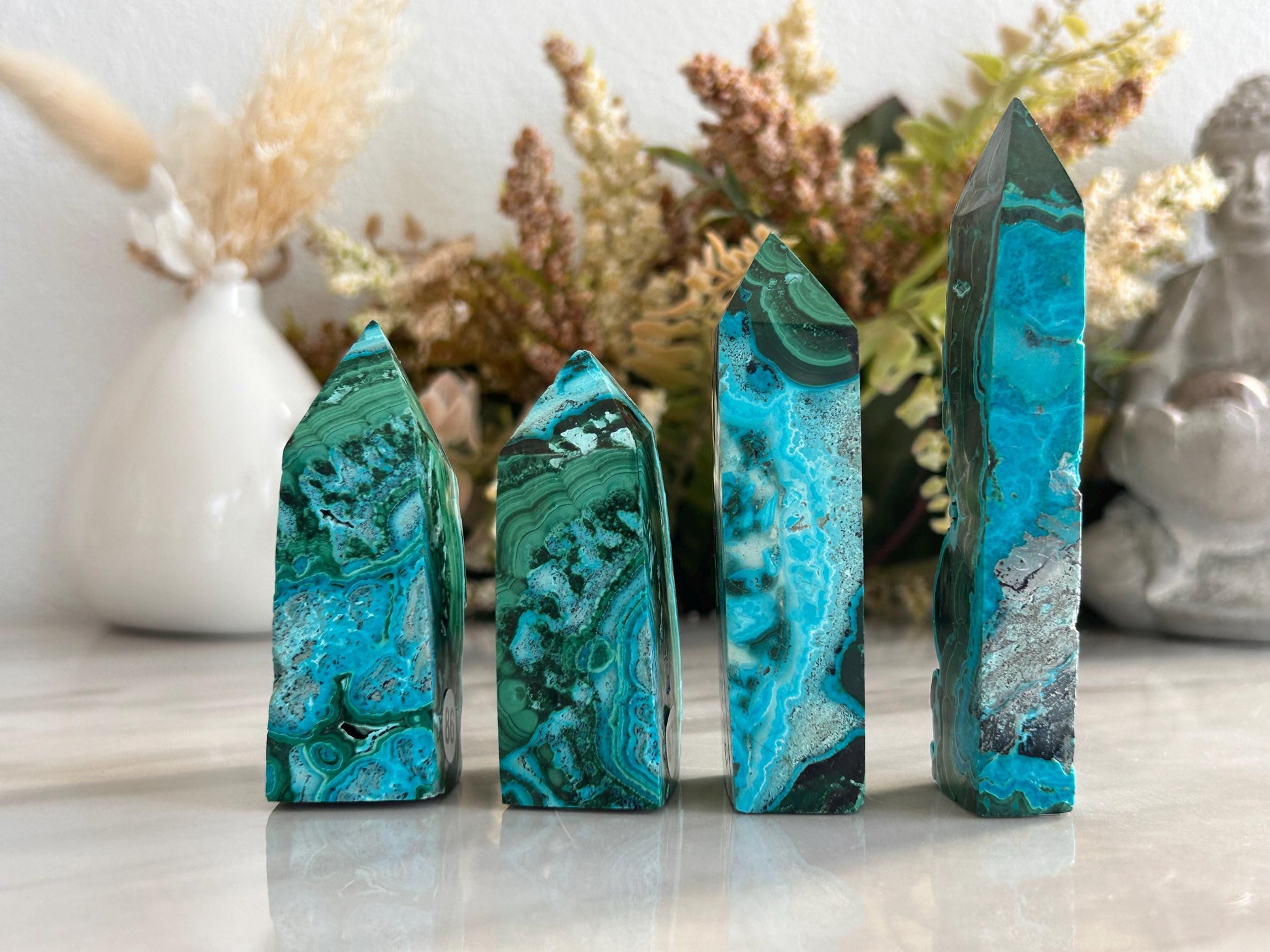 Chrysocolla Malachite Towers | Chrysocolla with Malachite Half Raw Half Polished | Chrysocolla Raw Edge Tower | Crystal Tower | Crystal Gift