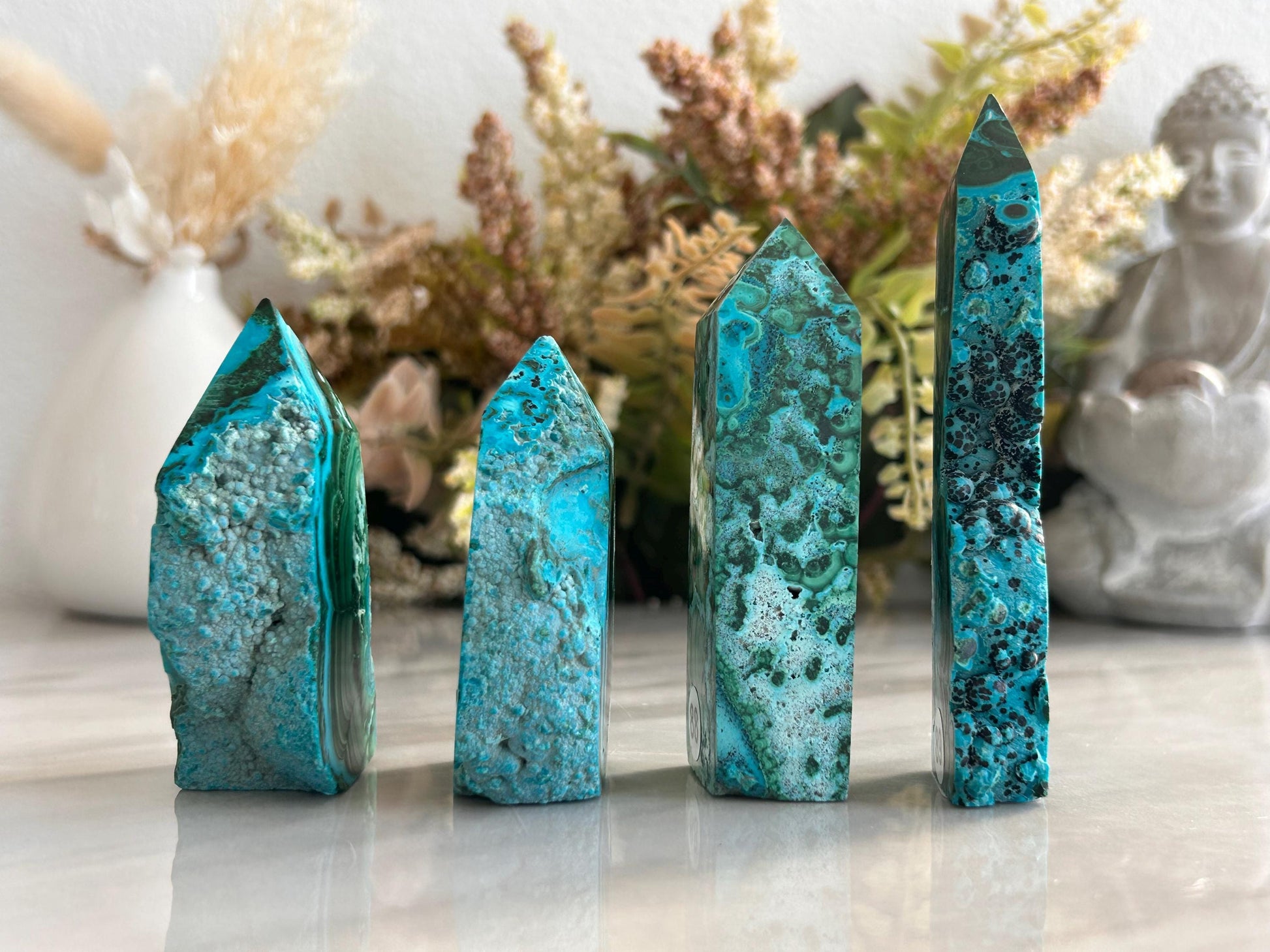 Chrysocolla Malachite Towers | Chrysocolla with Malachite Half Raw Half Polished | Chrysocolla Raw Edge Tower | Crystal Tower | Crystal Gift