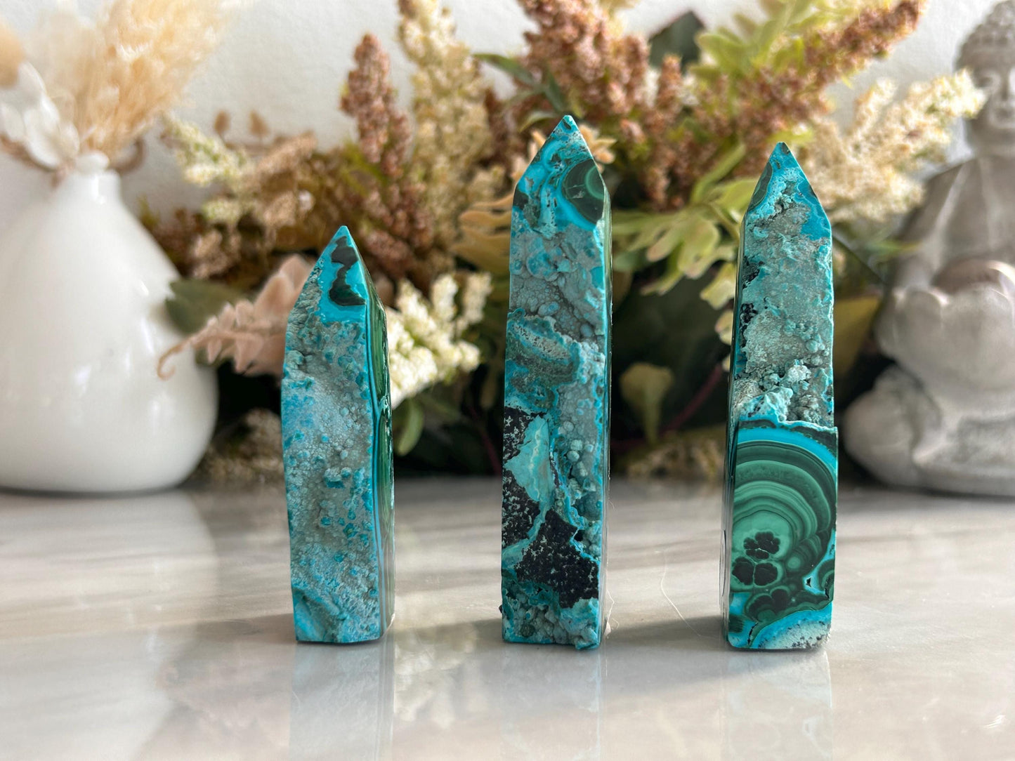 Chrysocolla Malachite Towers | Chrysocolla with Malachite Half Raw Half Polished | Chrysocolla Raw Edge Tower | Crystal Tower | Crystal Gift