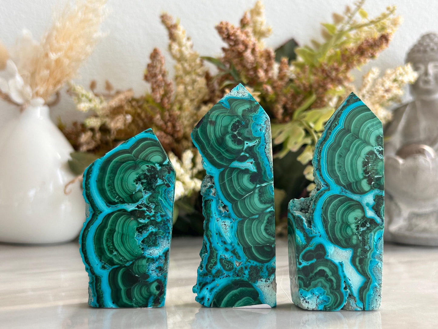 Chrysocolla Malachite Towers | Chrysocolla with Malachite Half Raw Half Polished | Chrysocolla Raw Edge Tower | Crystal Tower | Crystal Gift