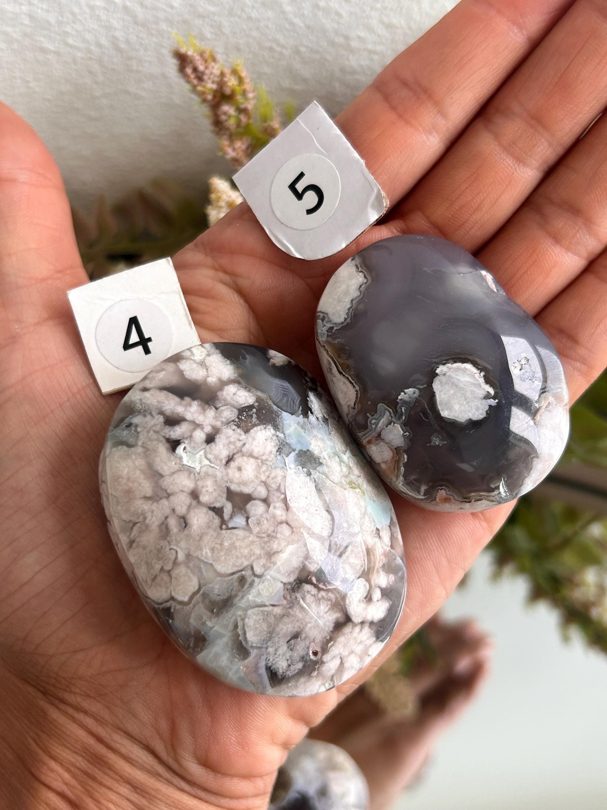 Black Flower Agate Heart Palm Stone | Black Sakura Agate | Flower Agate Palm Stones | Flower Agate Heart | Crystal Heart | Crystal Gifts