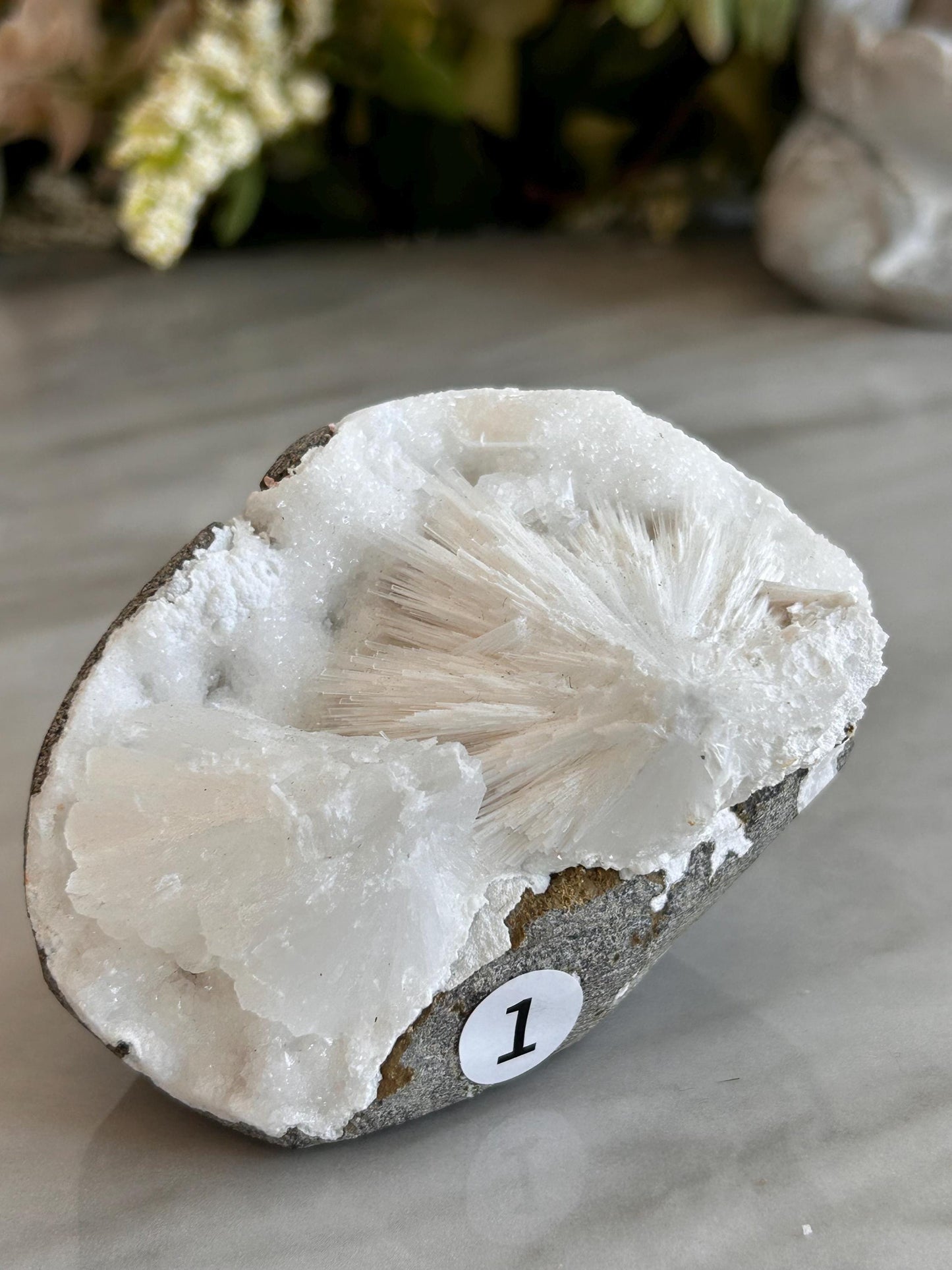 Scolecite Spray inside quartz geode | Natural Scolecite Geode | Fine Scolecite with Heulandite | Natural Crystal Healing | Crystal Gifts-Cluster/Geode Towers-scolecite, heulandite, quartz