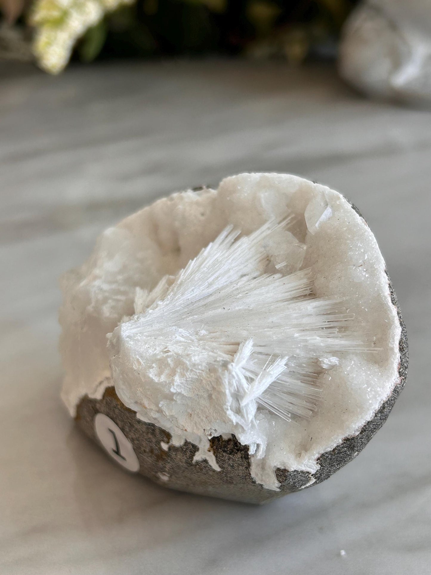 Scolecite Spray inside quartz geode | Natural Scolecite Geode | Fine Scolecite with Heulandite | Natural Crystal Healing | Crystal Gifts-Cluster/Geode Towers-scolecite, heulandite, quartz