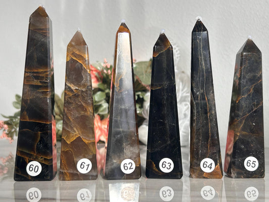 High Grade Dark Smokey Golden Healer Quartz Tower From Brazil | Golden Hematoid Quartz Point | Solar Plexus Chakra | Natural Healing Crystal