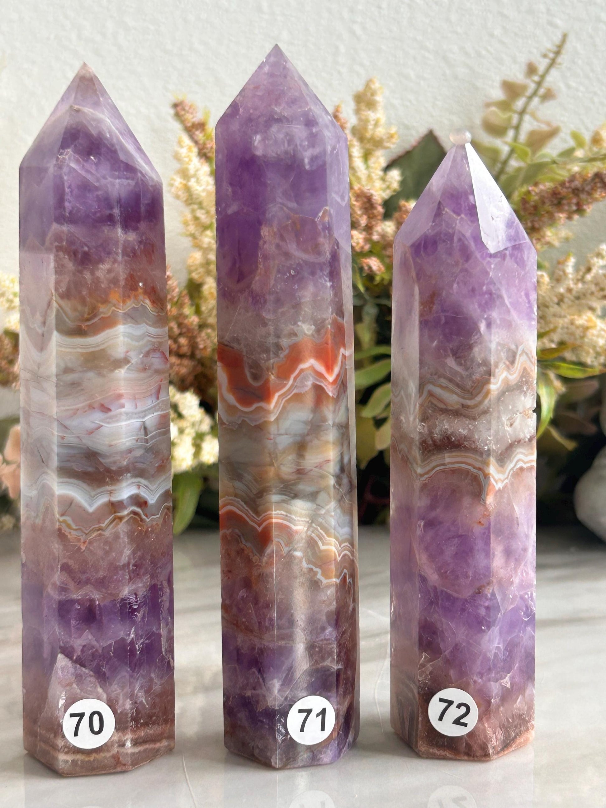 Stunning Crazy Lace Agate with Purple Amethyst Point Obelisk | Amethyst Tower | Crystal Gift | Home Decor | Crystal Gift | Crystal Healing-Crystal Towers-purple amethyst, crazy lace agate