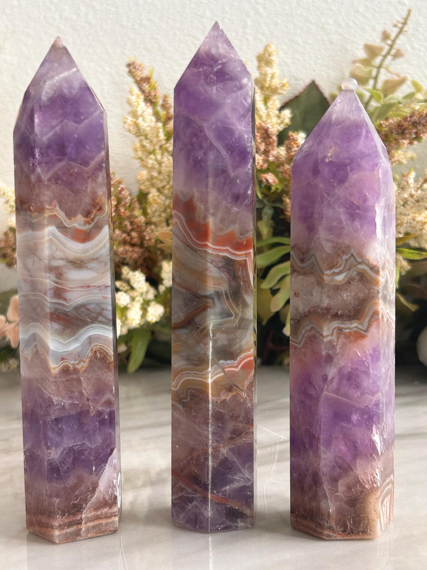 Stunning Crazy Lace Agate with Purple Amethyst Point Obelisk | Amethyst Tower | Crystal Gift | Home Decor | Crystal Gift | Crystal Healing-Crystal Towers-purple amethyst, crazy lace agate