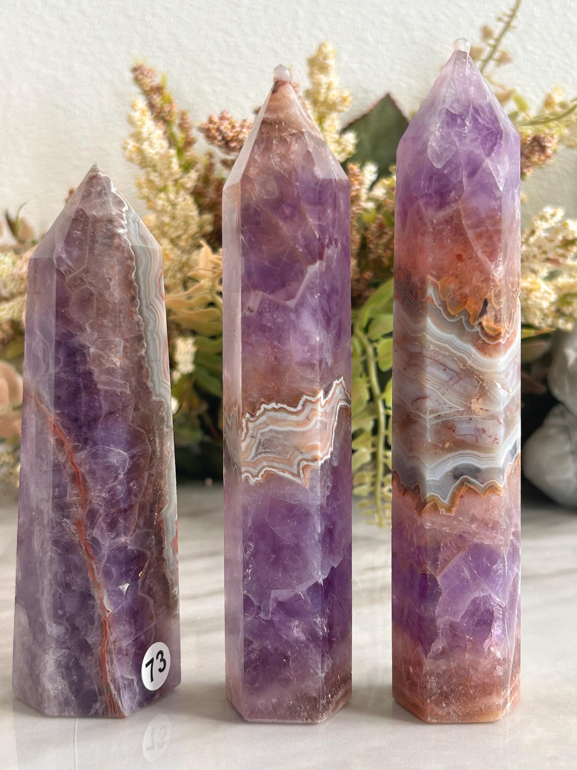 Stunning Crazy Lace Agate with Purple Amethyst Point Obelisk | Amethyst Tower | Crystal Gift | Home Decor | Crystal Gift | Crystal Healing-Crystal Towers-purple amethyst, crazy lace agate