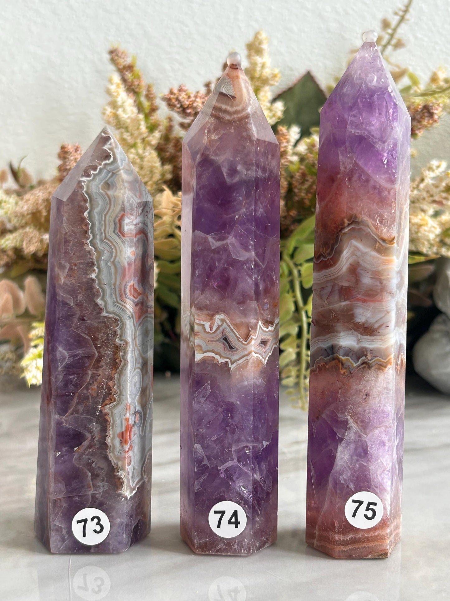 Stunning Crazy Lace Agate with Purple Amethyst Point Obelisk | Amethyst Tower | Crystal Gift | Home Decor | Crystal Gift | Crystal Healing-Crystal Towers-purple amethyst, crazy lace agate