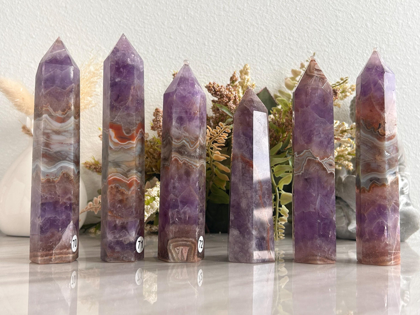 Stunning Crazy Lace Agate with Purple Amethyst Point Obelisk | Amethyst Tower | Crystal Gift | Home Decor | Crystal Gift | Crystal Healing-Crystal Towers-purple amethyst, crazy lace agate