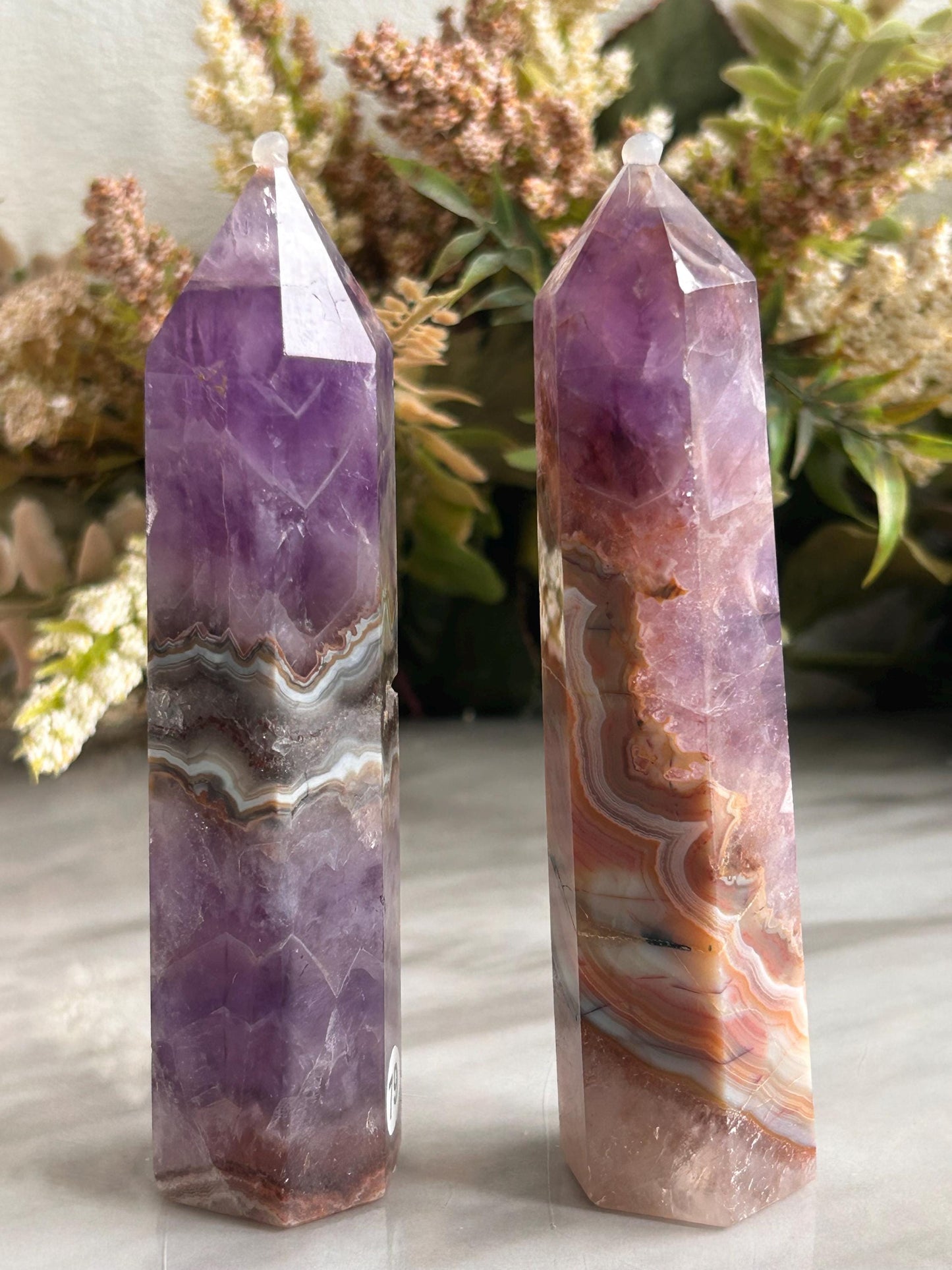 Stunning Crazy Lace Agate with Purple Amethyst Point Obelisk | Amethyst Tower | Crystal Gift | Home Decor | Crystal Gift | Crystal Healing-Crystal Towers-purple amethyst, crazy lace agate