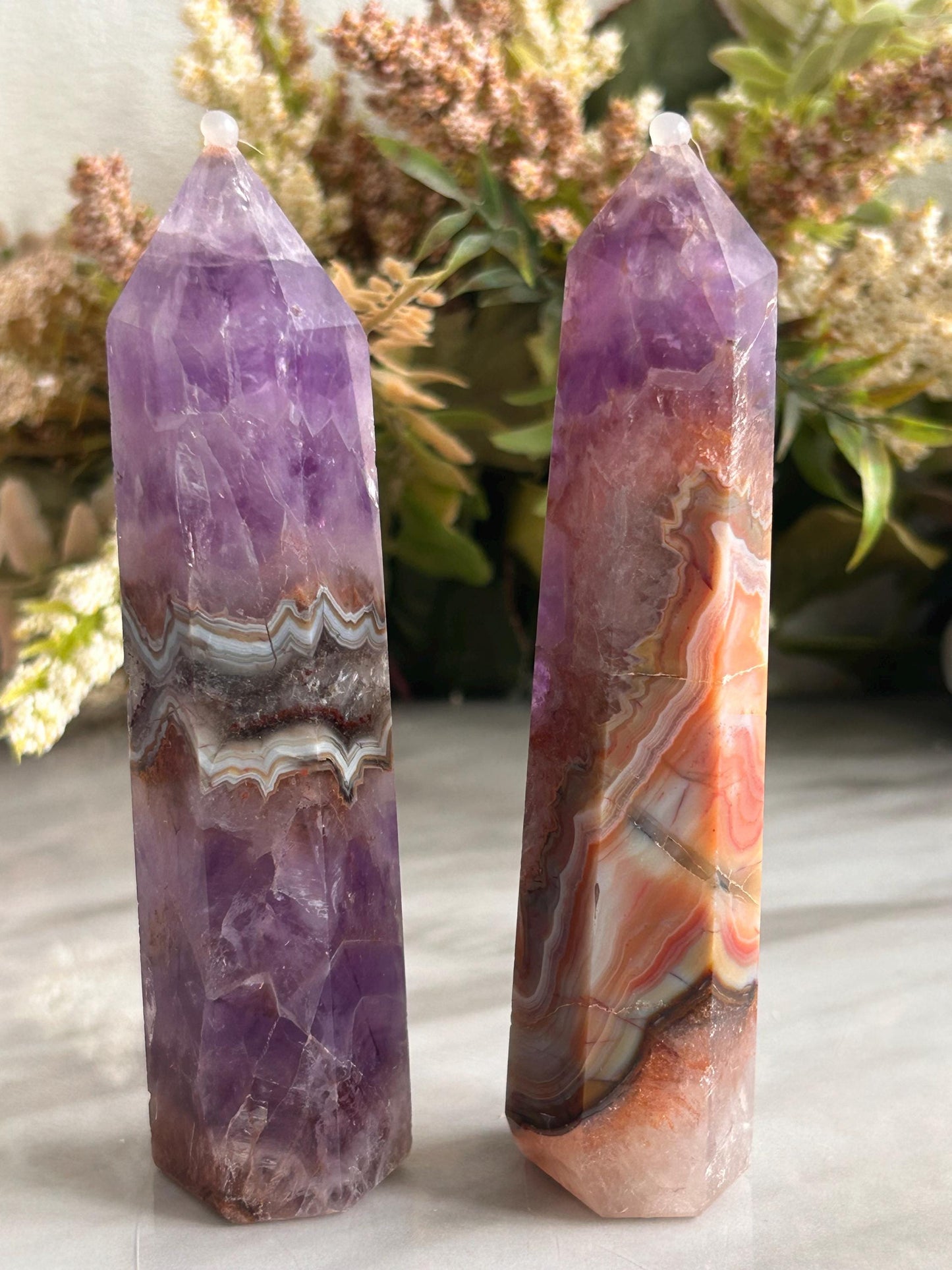 Stunning Crazy Lace Agate with Purple Amethyst Point Obelisk | Amethyst Tower | Crystal Gift | Home Decor | Crystal Gift | Crystal Healing-Crystal Towers-purple amethyst, crazy lace agate