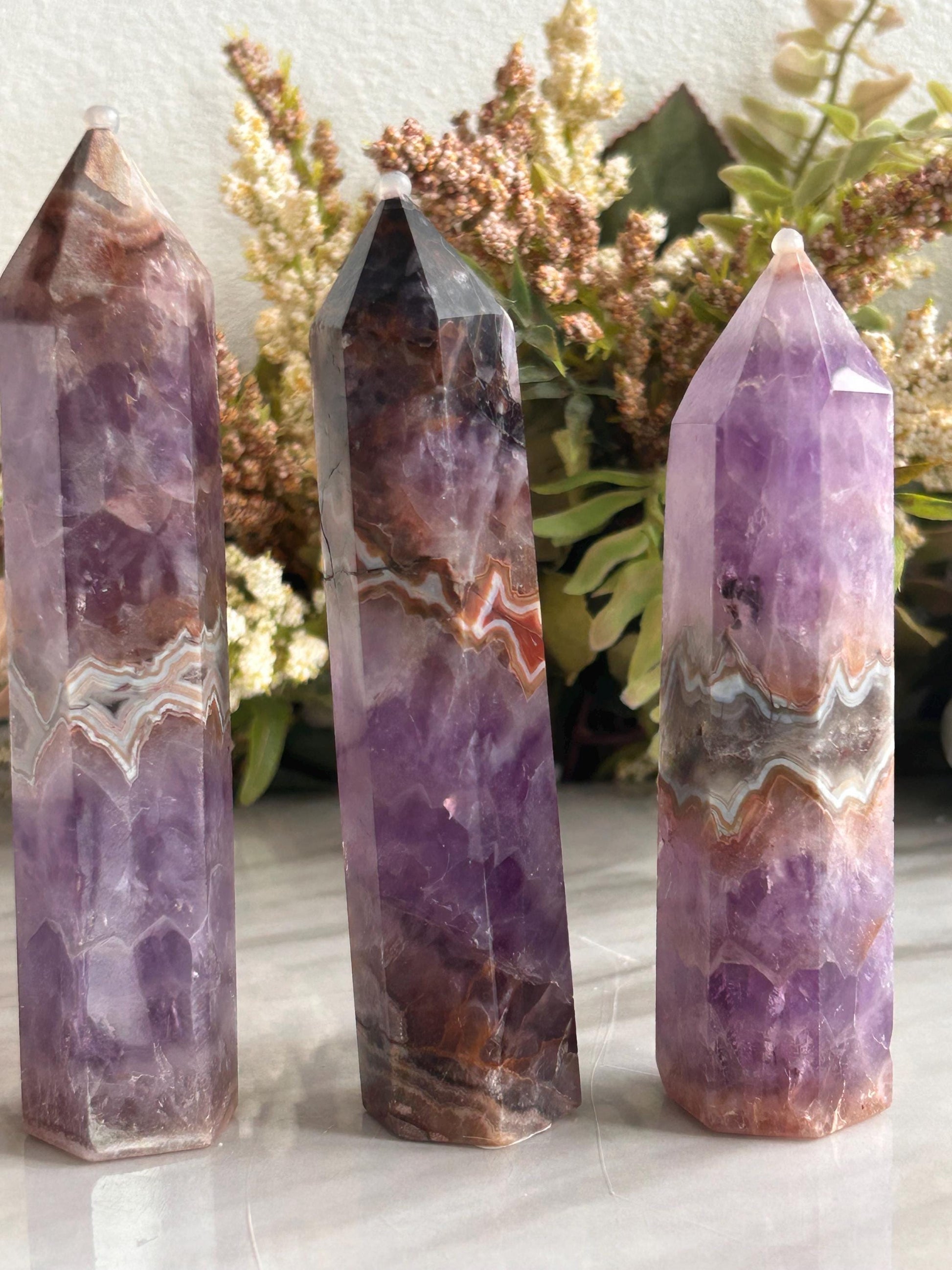 Stunning Crazy Lace Agate with Purple Amethyst Point Obelisk | Amethyst Tower | Crystal Gift | Home Decor | Crystal Gift | Crystal Healing-Crystal Towers-purple amethyst, crazy lace agate