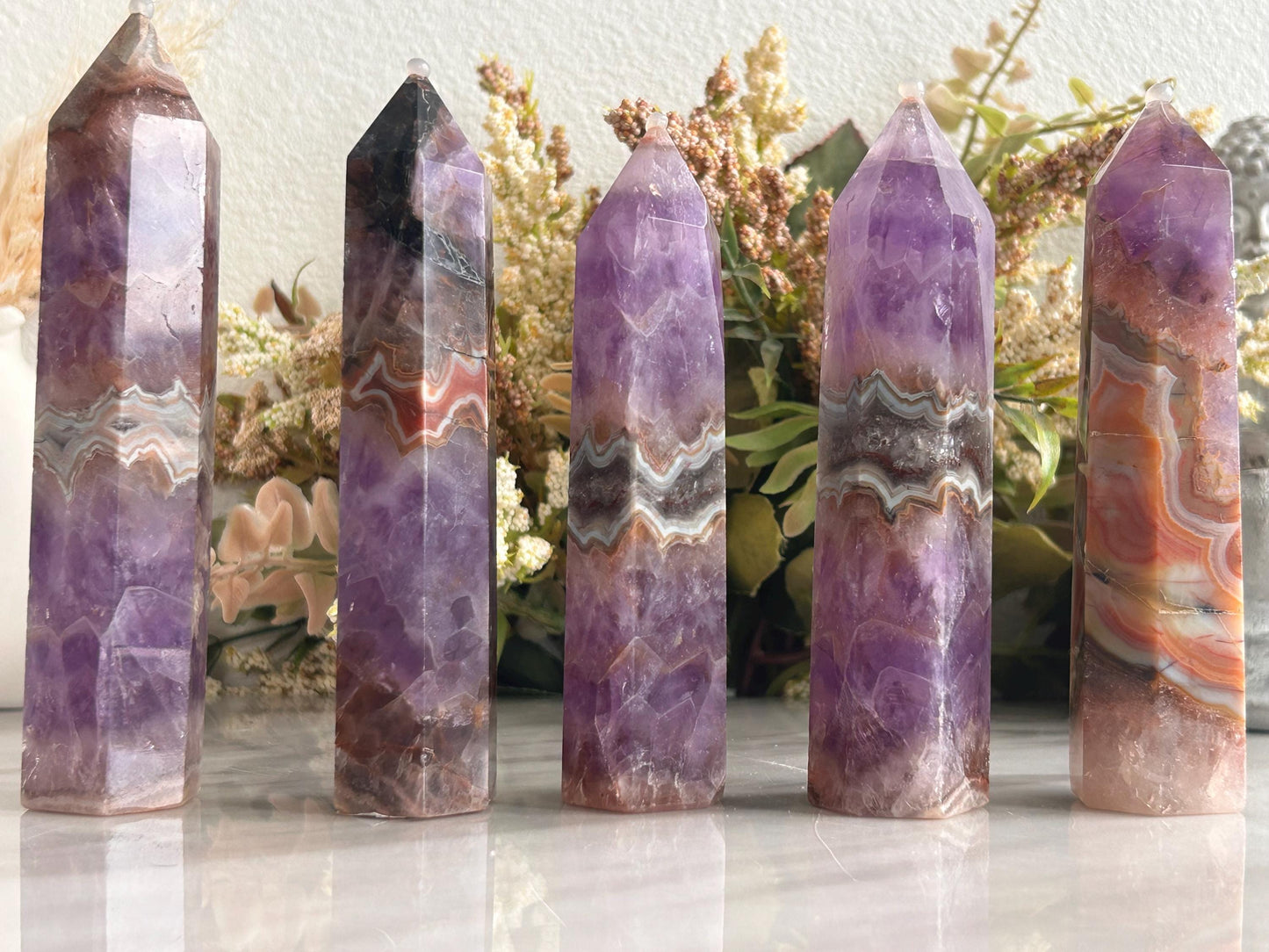 Stunning Crazy Lace Agate with Purple Amethyst Point Obelisk | Amethyst Tower | Crystal Gift | Home Decor | Crystal Gift | Crystal Healing-Crystal Towers-purple amethyst, crazy lace agate