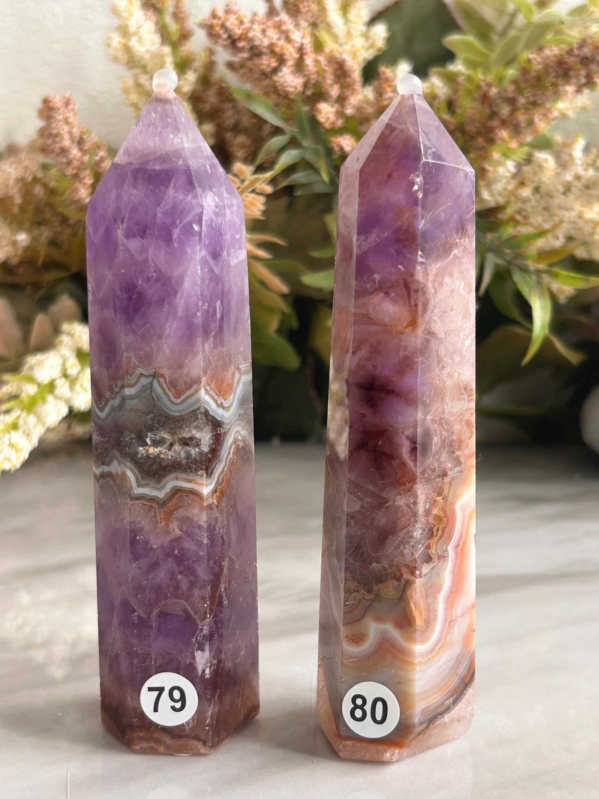 Stunning Crazy Lace Agate with Purple Amethyst Point Obelisk | Amethyst Tower | Crystal Gift | Home Decor | Crystal Gift | Crystal Healing-Crystal Towers-purple amethyst, crazy lace agate