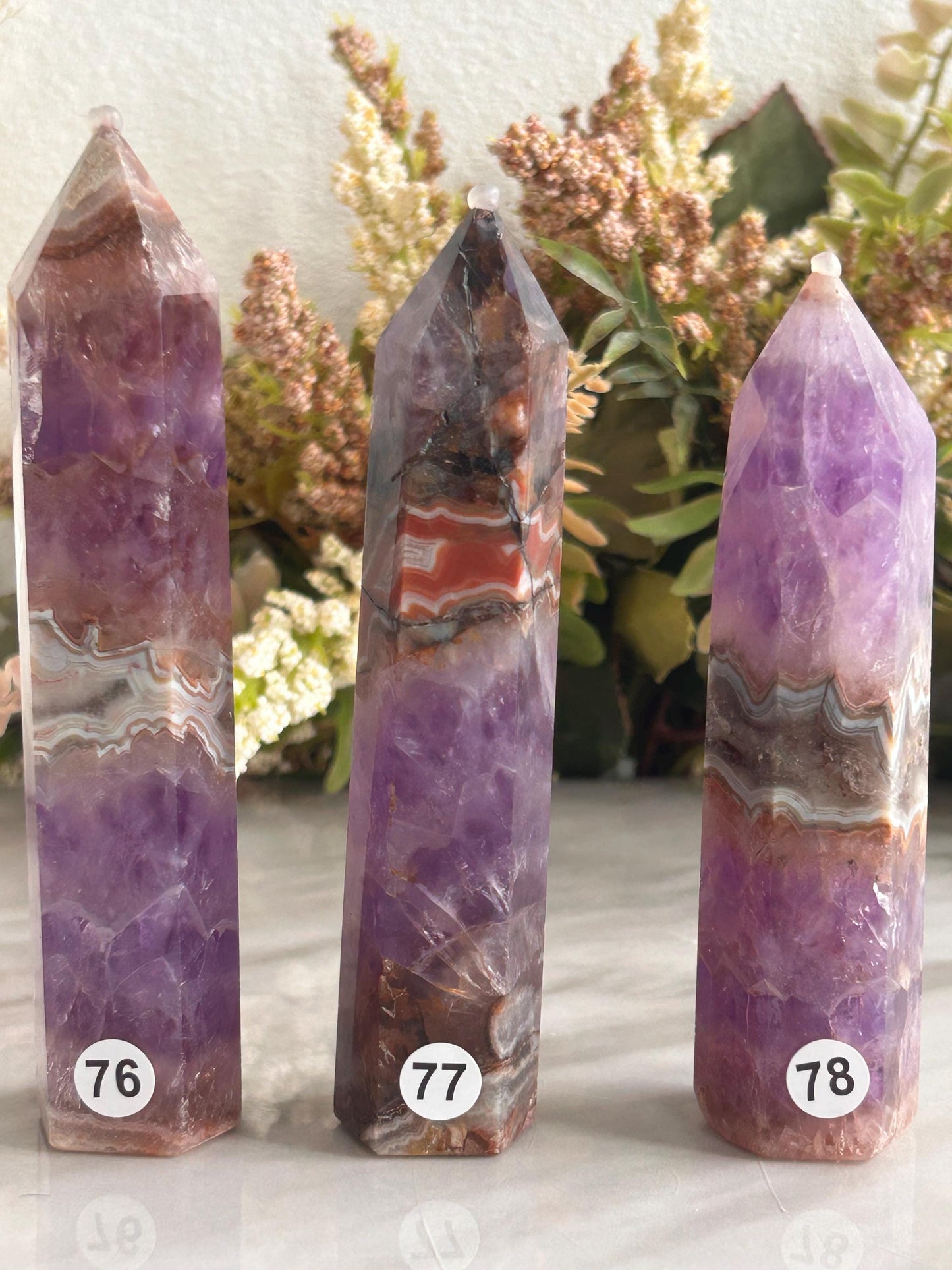 Stunning Crazy Lace Agate with Purple Amethyst Point Obelisk | Amethyst Tower | Crystal Gift | Home Decor | Crystal Gift | Crystal Healing-Crystal Towers-purple amethyst, crazy lace agate