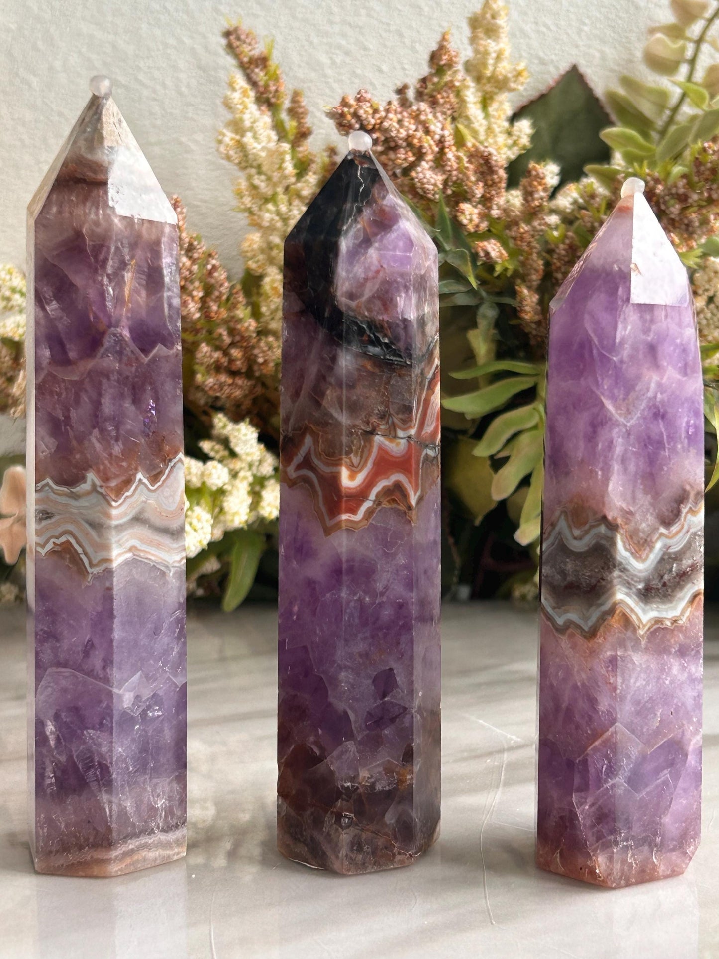 Stunning Crazy Lace Agate with Purple Amethyst Point Obelisk | Amethyst Tower | Crystal Gift | Home Decor | Crystal Gift | Crystal Healing-Crystal Towers-purple amethyst, crazy lace agate