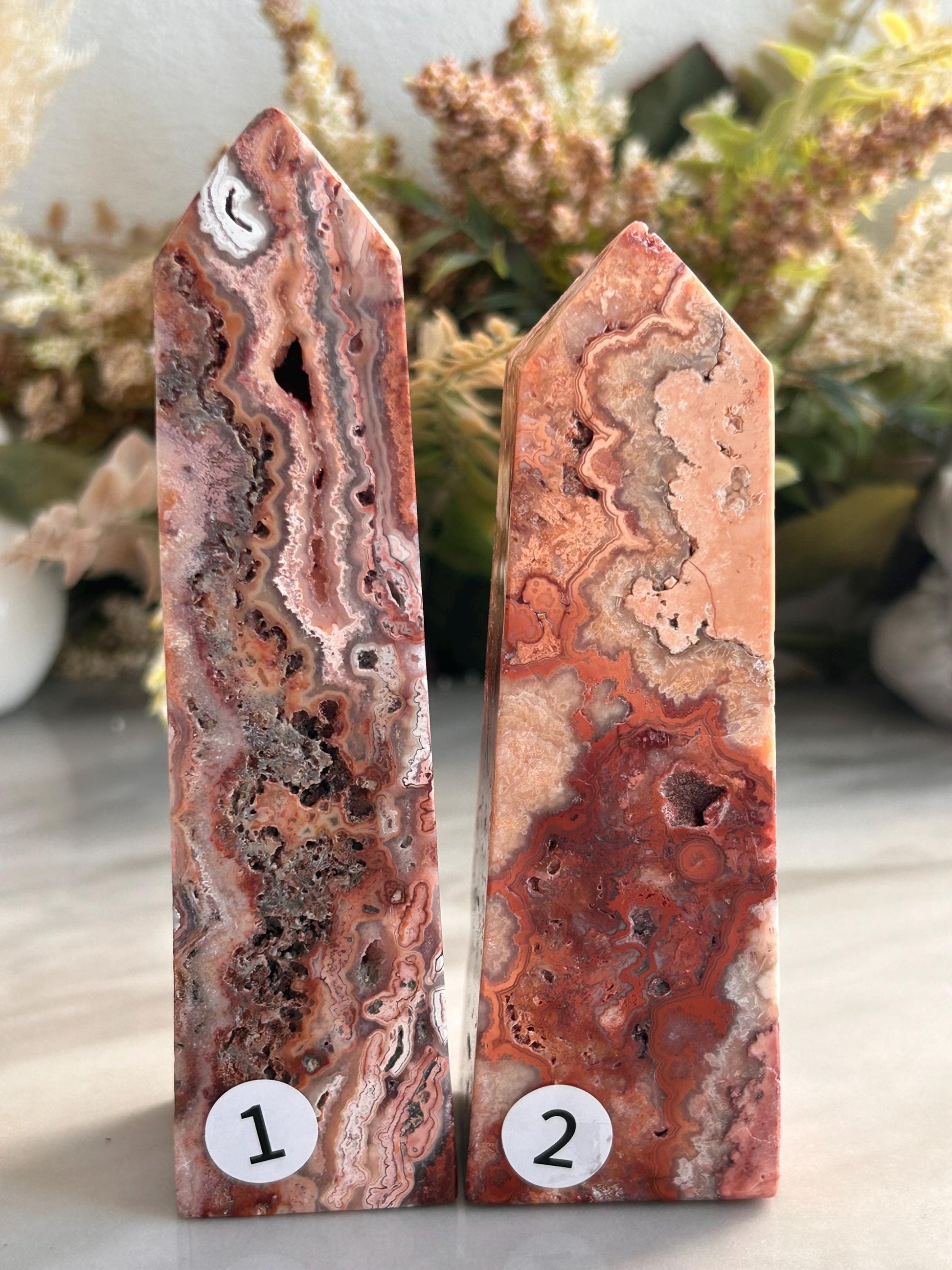 Druzy Pink Crazy Lace Agate Tower | Joy | Pink Crazy Lace Agate from Indonesia Obelisk Point | Crystal Healing | Crystal Gifts | Home Decor-Crystal Towers-Mexican Crazy Lace