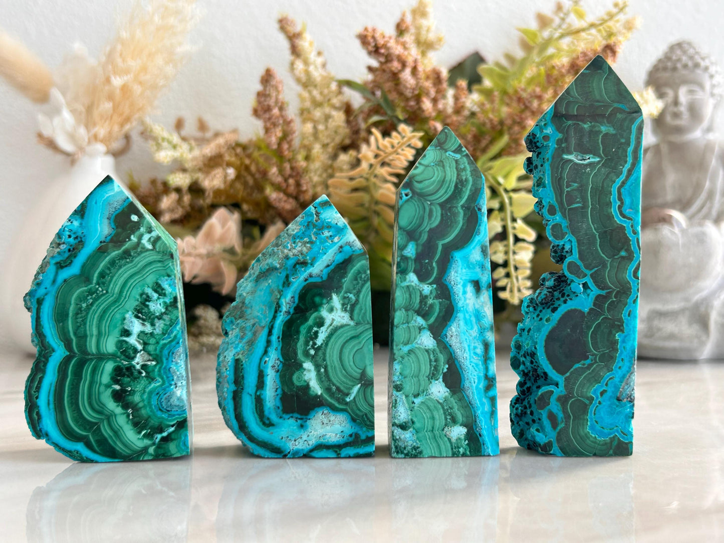 Chrysocolla Malachite Towers | Chrysocolla with Malachite Half Raw Half Polished | Chrysocolla Raw Edge Tower | Crystal Tower | Crystal Gift