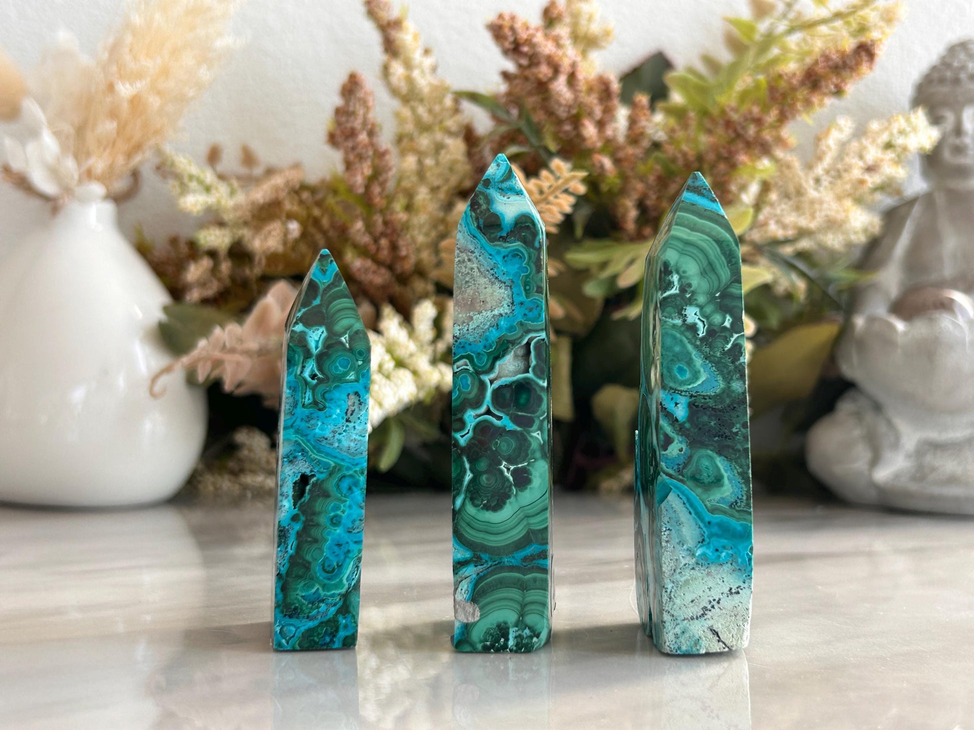 Chrysocolla Malachite Towers | Chrysocolla with Malachite Half Raw Half Polished | Chrysocolla Raw Edge Tower | Crystal Tower | Crystal Gift