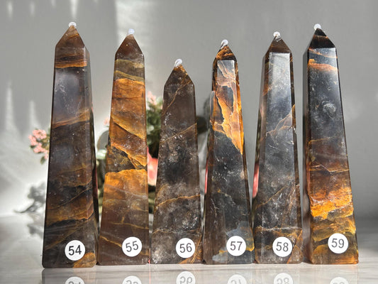 High Grade Dark Smokey Golden Healer Quartz Tower From Brazil | Golden Hematoid Quartz Point | Solar Plexus Chakra | Natural Healing Crystal-Crystal Towers-Golden Healer, Smokey