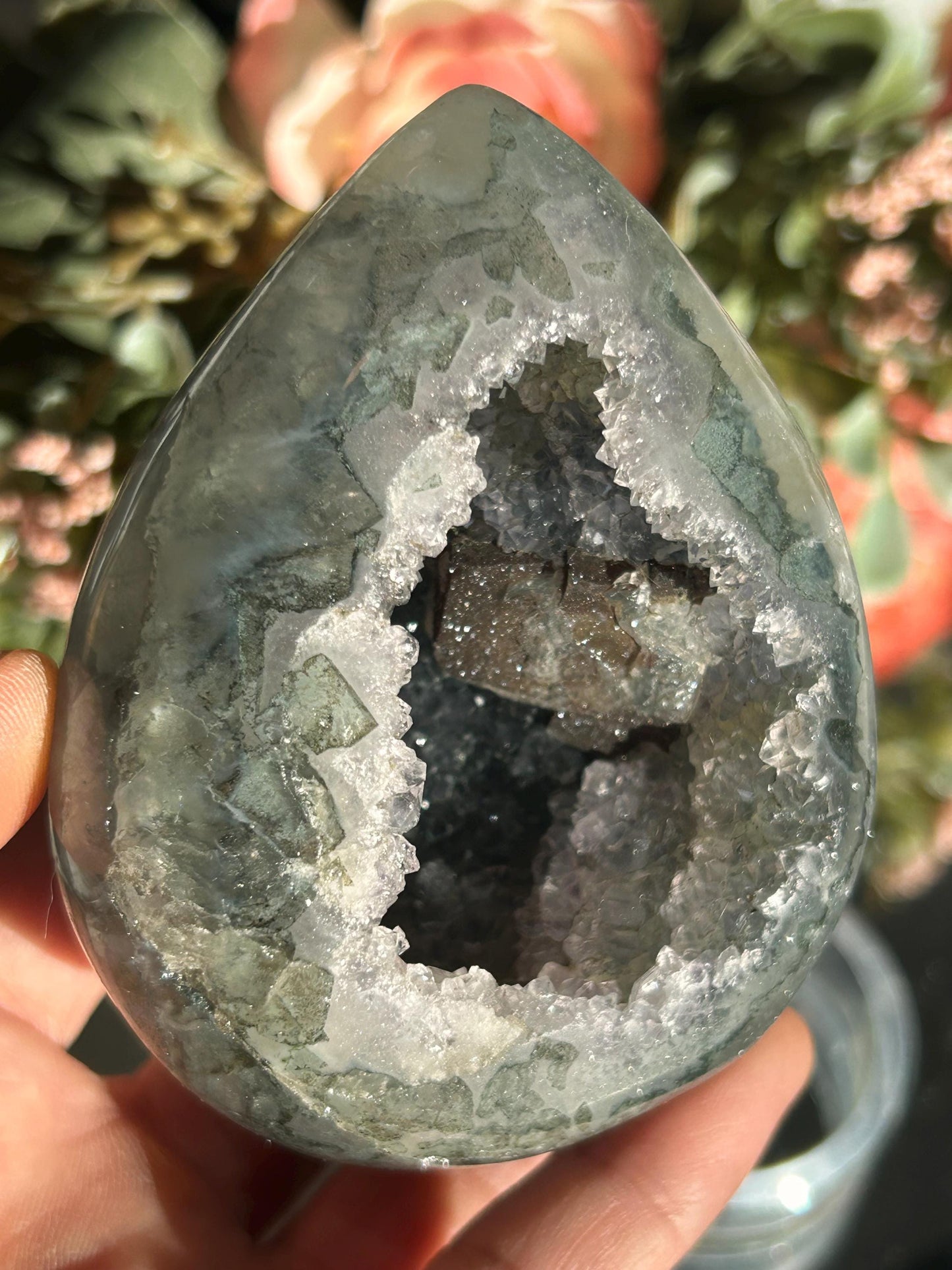 Uruguay Sugar Rainbow Amethyst Calcite Egg | Amethyst Egg | Uruguayan Amethyst | Rainbow Amethyst | Crystal Egg | Home Decor | Crystal Gift-Cluster/Geode Towers-rainbow amethyst, calcite