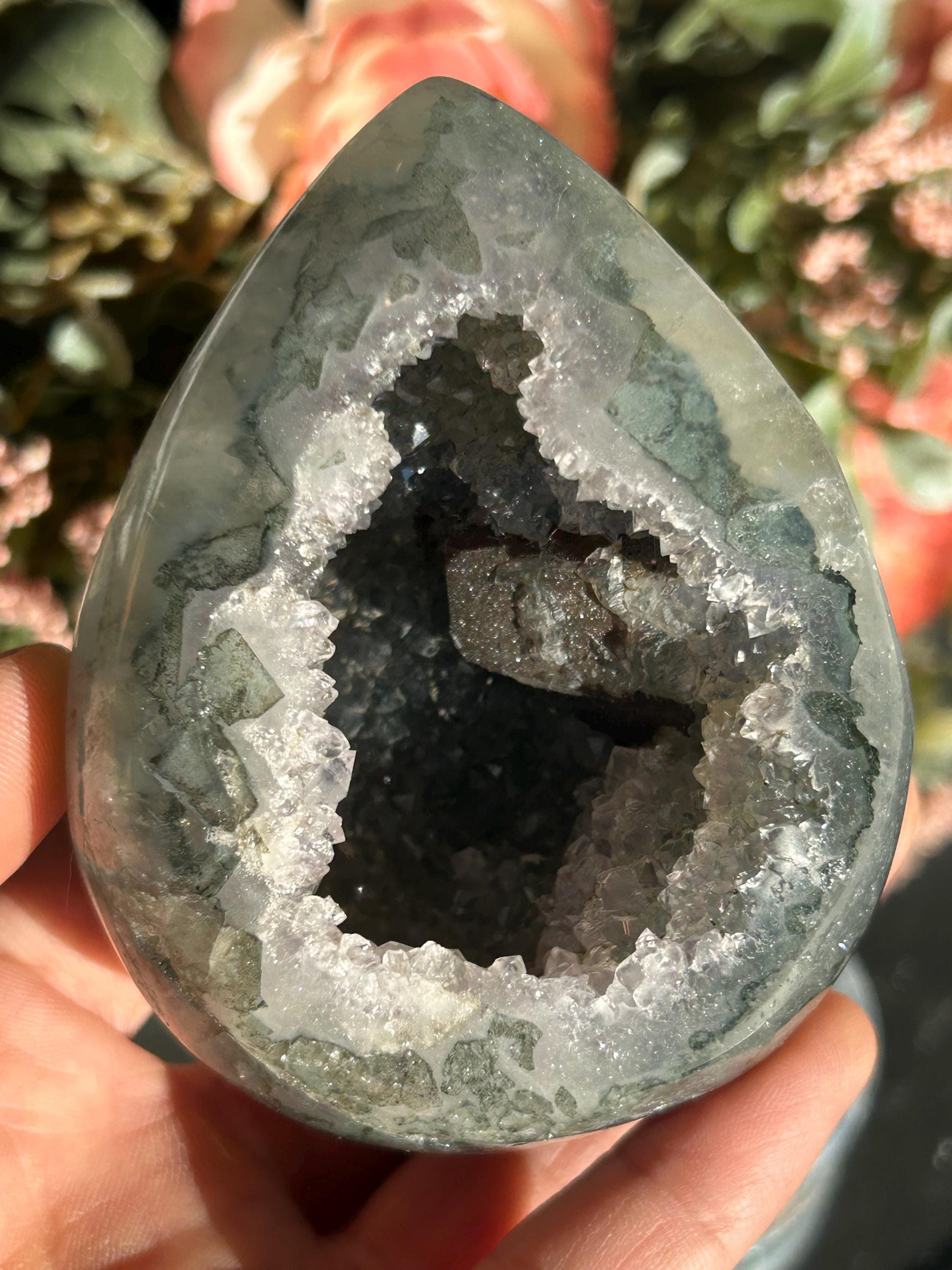 Uruguay Sugar Rainbow Amethyst Calcite Egg | Amethyst Egg | Uruguayan Amethyst | Rainbow Amethyst | Crystal Egg | Home Decor | Crystal Gift-Cluster/Geode Towers-rainbow amethyst, calcite