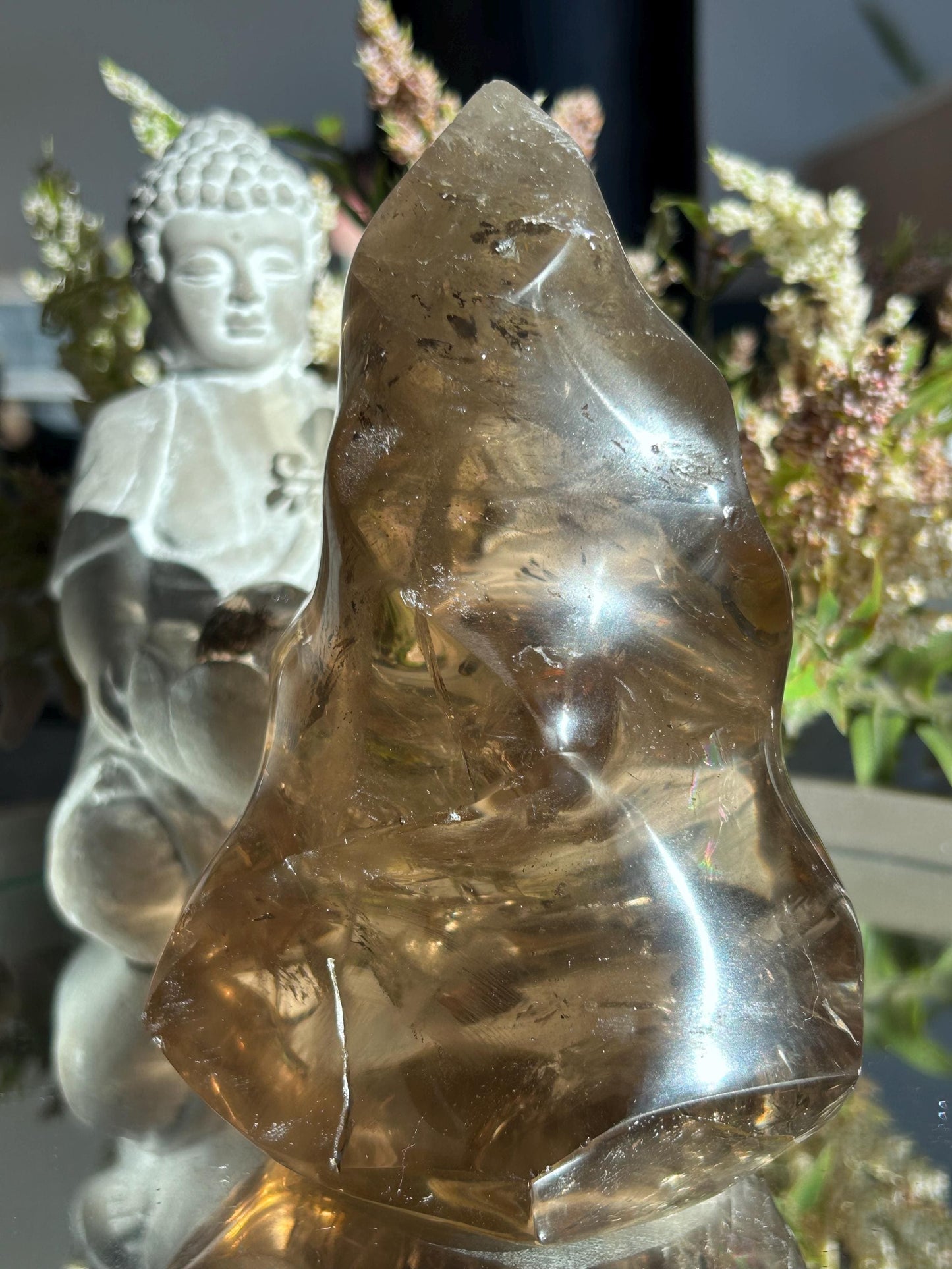Natural Crystal Smokey Quartz Flame With Rainbow | Natural Healing Crystal | Twisty Flame Crystal | Home Decor-Crystal Flames-Smokey Quartz