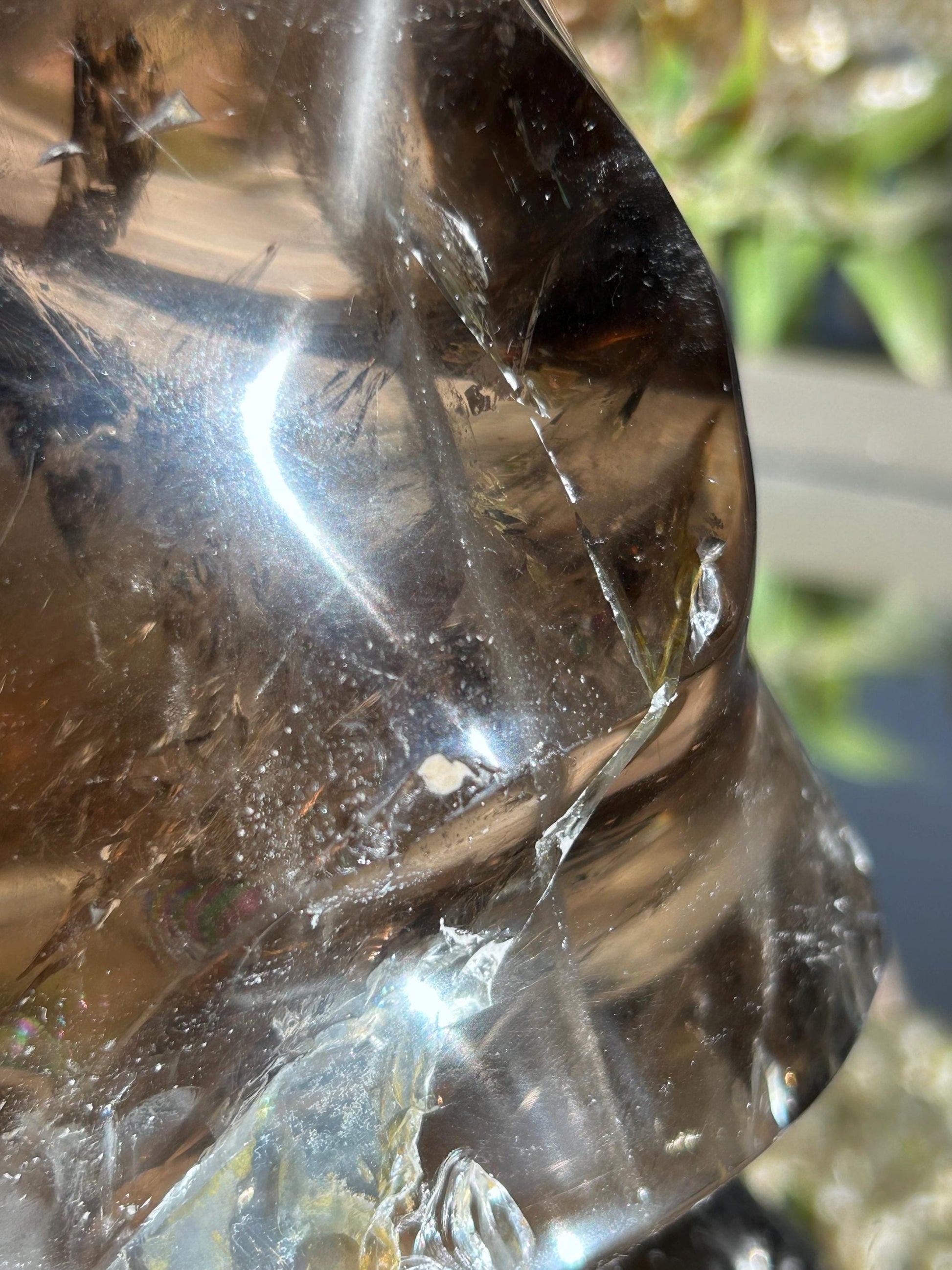 Natural Crystal Smokey Quartz Flame With Rainbow | Natural Healing Crystal | Twisty Flame Crystal | Home Decor-Crystal Flames-Smokey Quartz