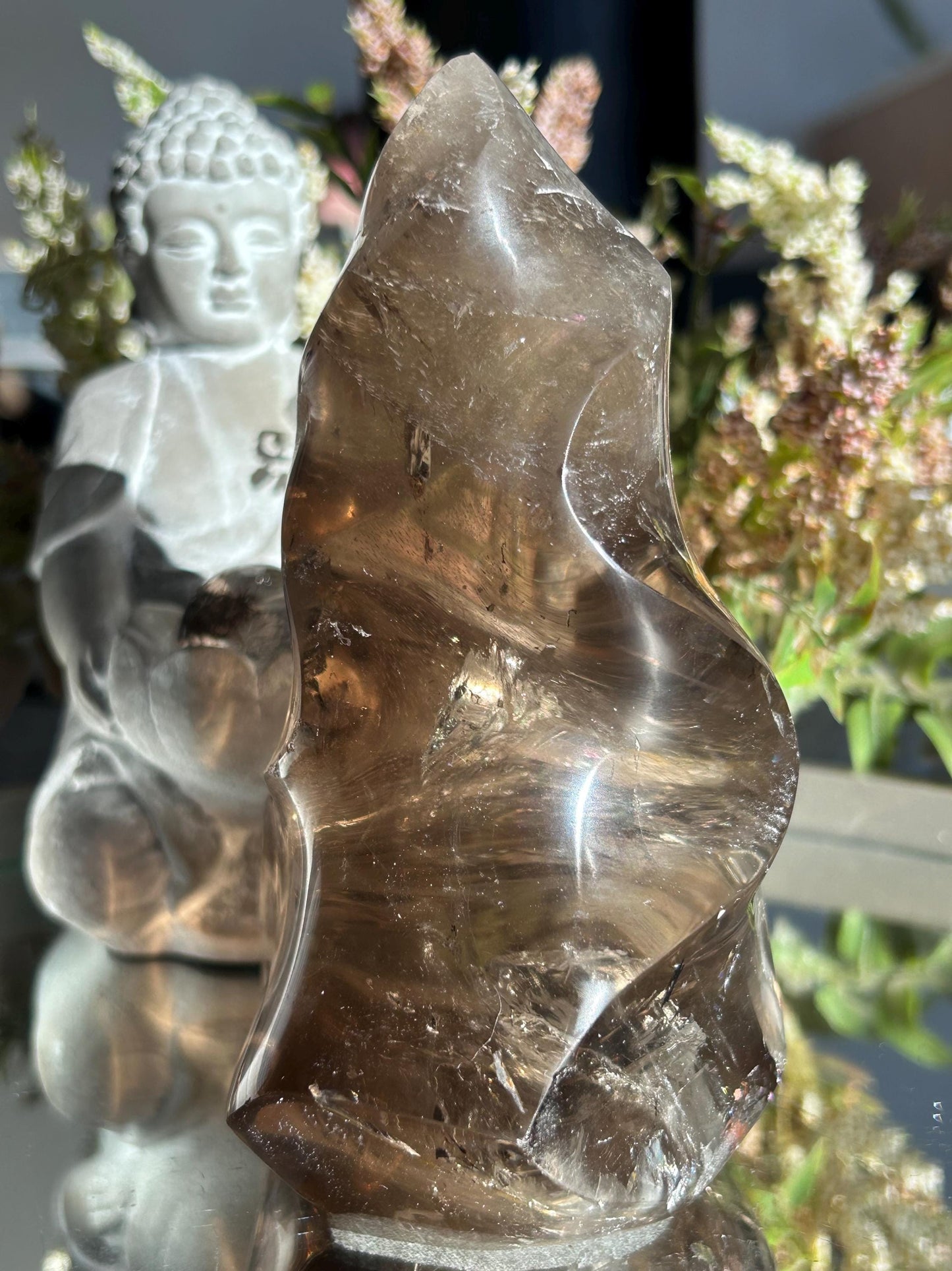 Natural Crystal Smokey Quartz Flame With Rainbow | Natural Healing Crystal | Twisty Flame Crystal | Home Decor-Crystal Flames-Smokey Quartz