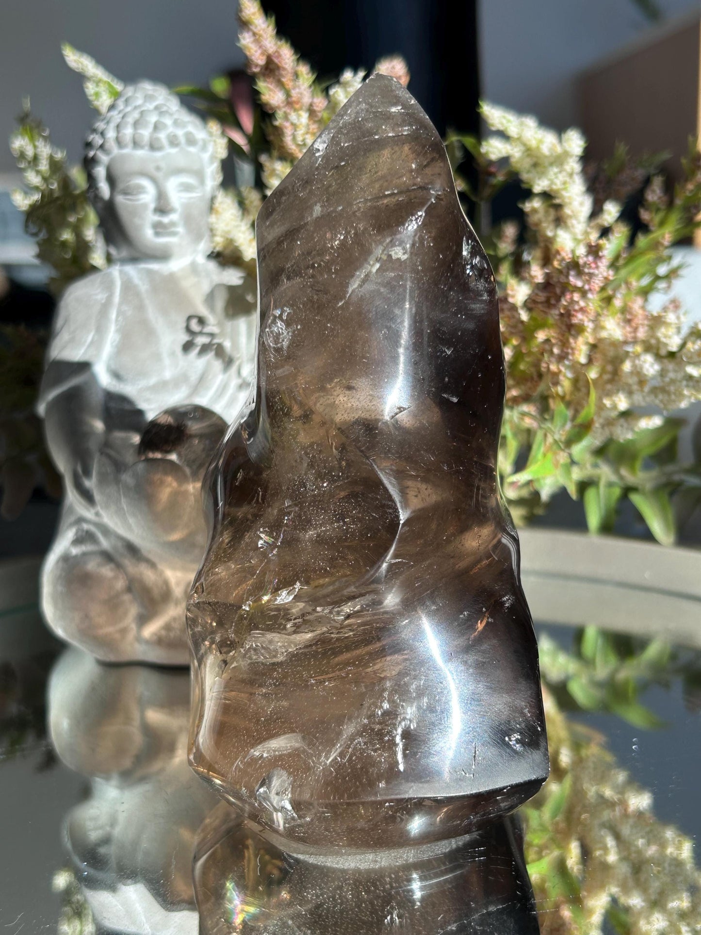 Natural Crystal Smokey Quartz Flame With Rainbow | Natural Healing Crystal | Twisty Flame Crystal | Home Decor-Crystal Flames-Smokey Quartz
