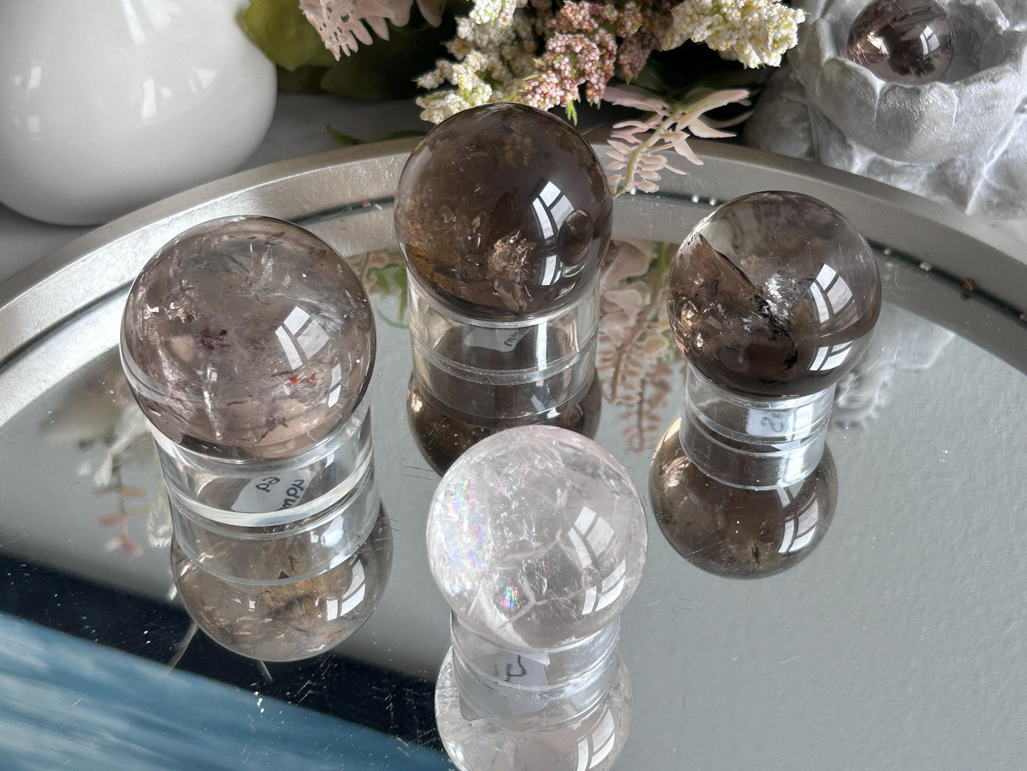 High Quality Clear Quartz & Smokey Sphere with Rainbows | Genuine Crystal | Clarity | Master Healer | Crystal Sphere | Crystal Gift-Crystal Spheres-Clear Quartz, smokey quartz