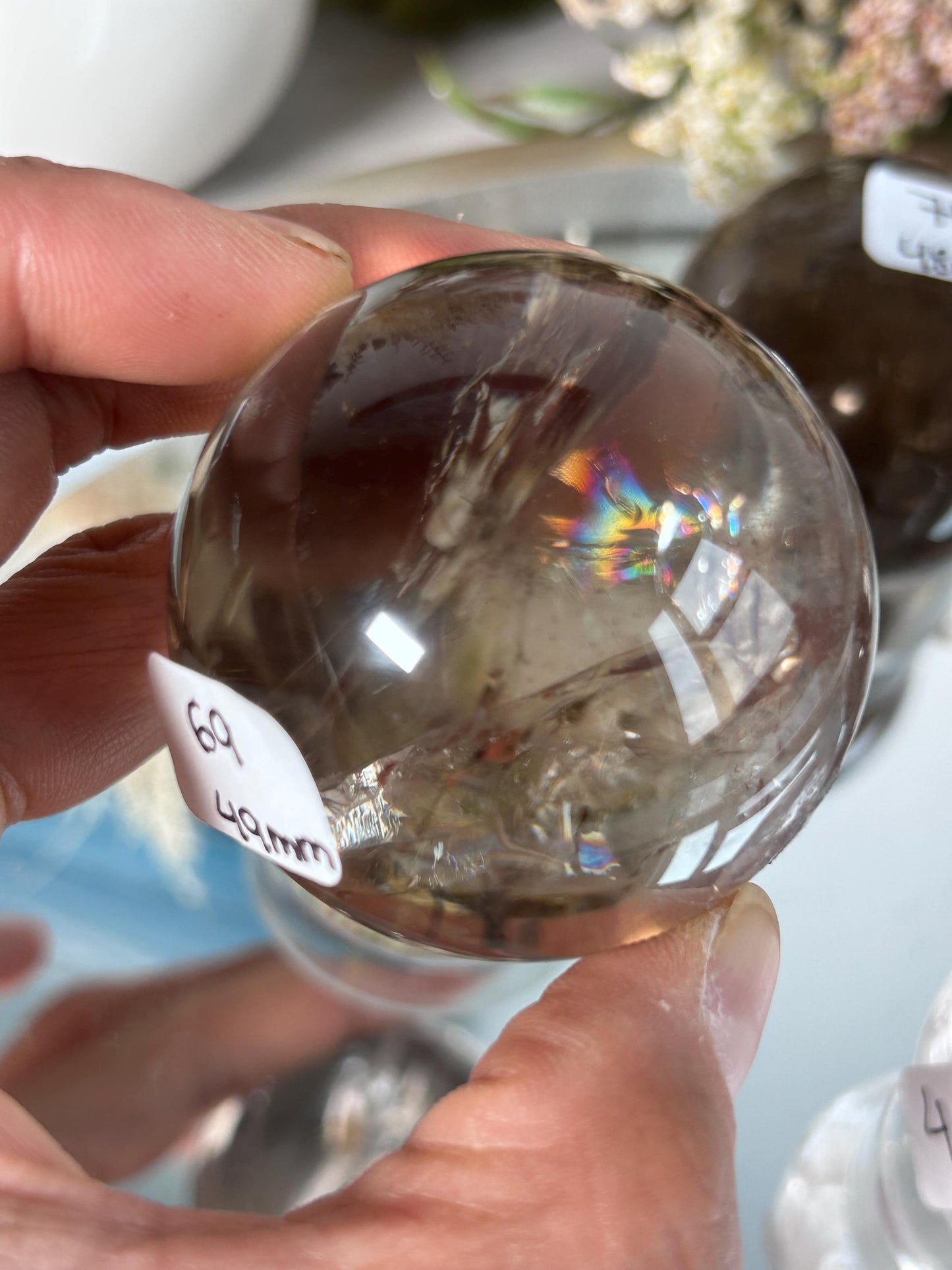 High Quality Clear Quartz & Smokey Sphere with Rainbows | Genuine Crystal | Clarity | Master Healer | Crystal Sphere | Crystal Gift-Crystal Spheres-Clear Quartz, smokey quartz