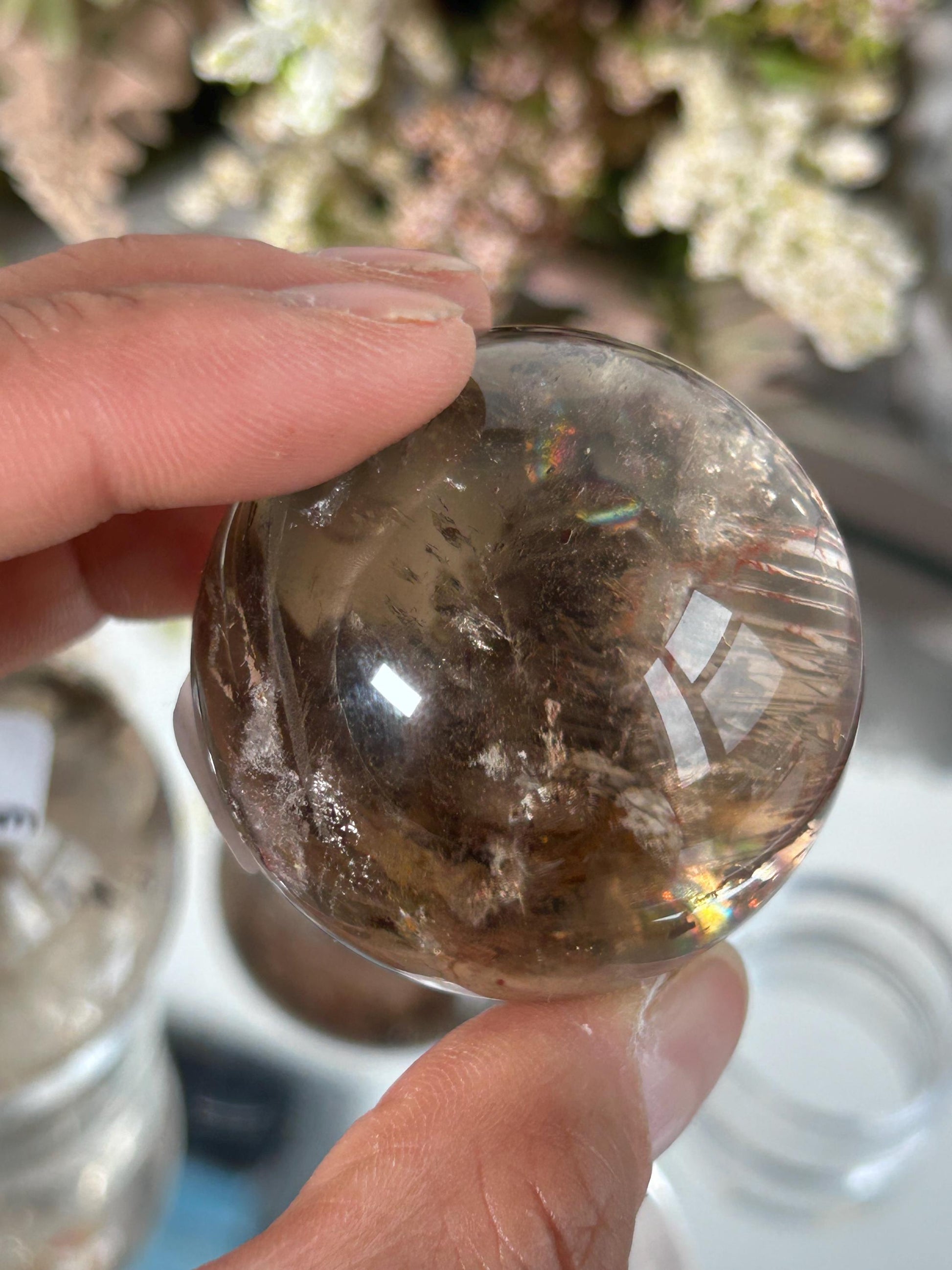 High Quality Clear Quartz & Smokey Sphere with Rainbows | Genuine Crystal | Clarity | Master Healer | Crystal Sphere | Crystal Gift-Crystal Spheres-Clear Quartz, smokey quartz