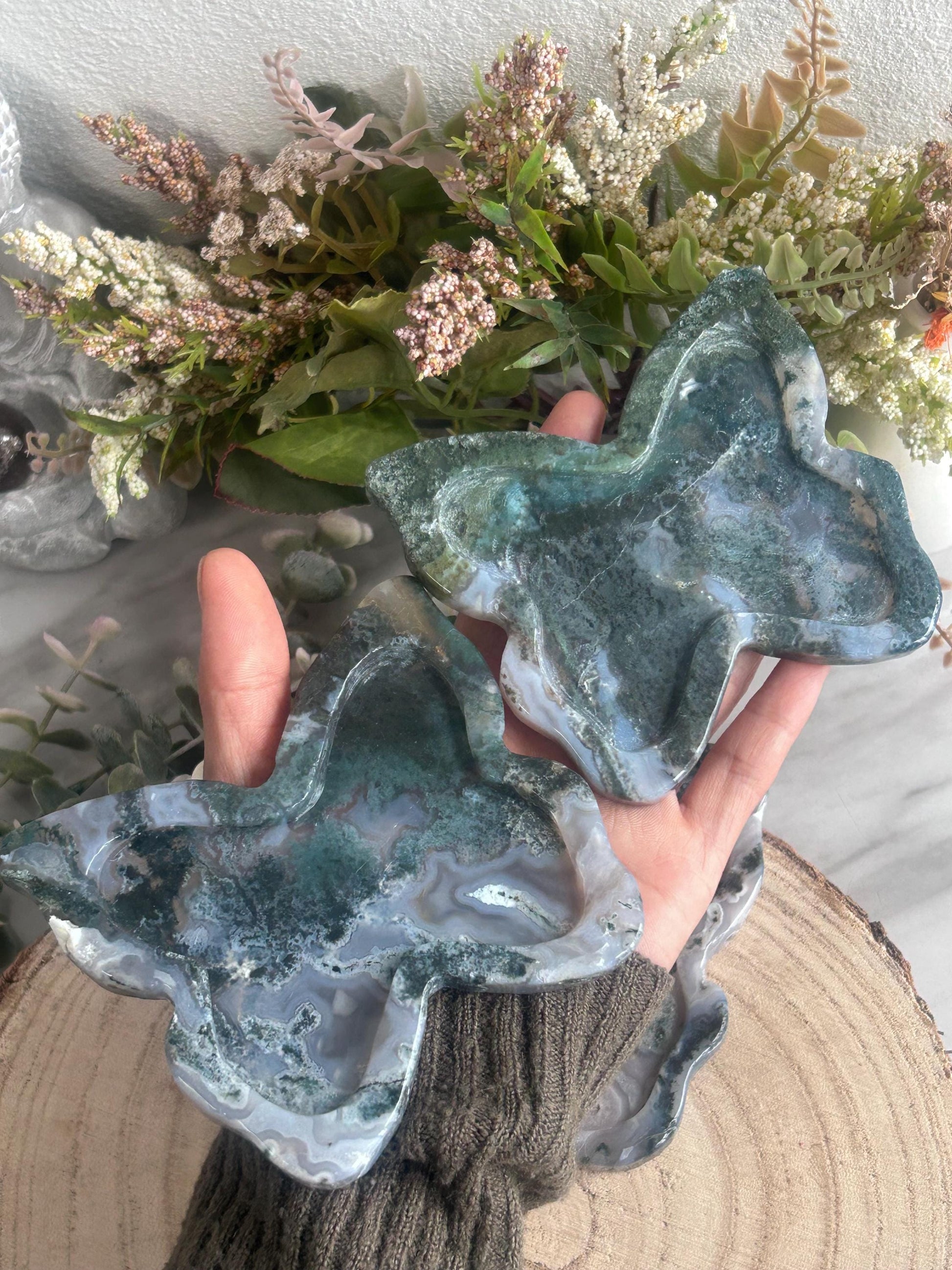 Beautiful Moss Agate Butterfly Bowl | Crystal Bowl | Moss Agate Butterfly | Crystal Gifts | Natural Healing Crystals | Moss Agate Dish-Bowls, Mini Dishes-Moss Agate