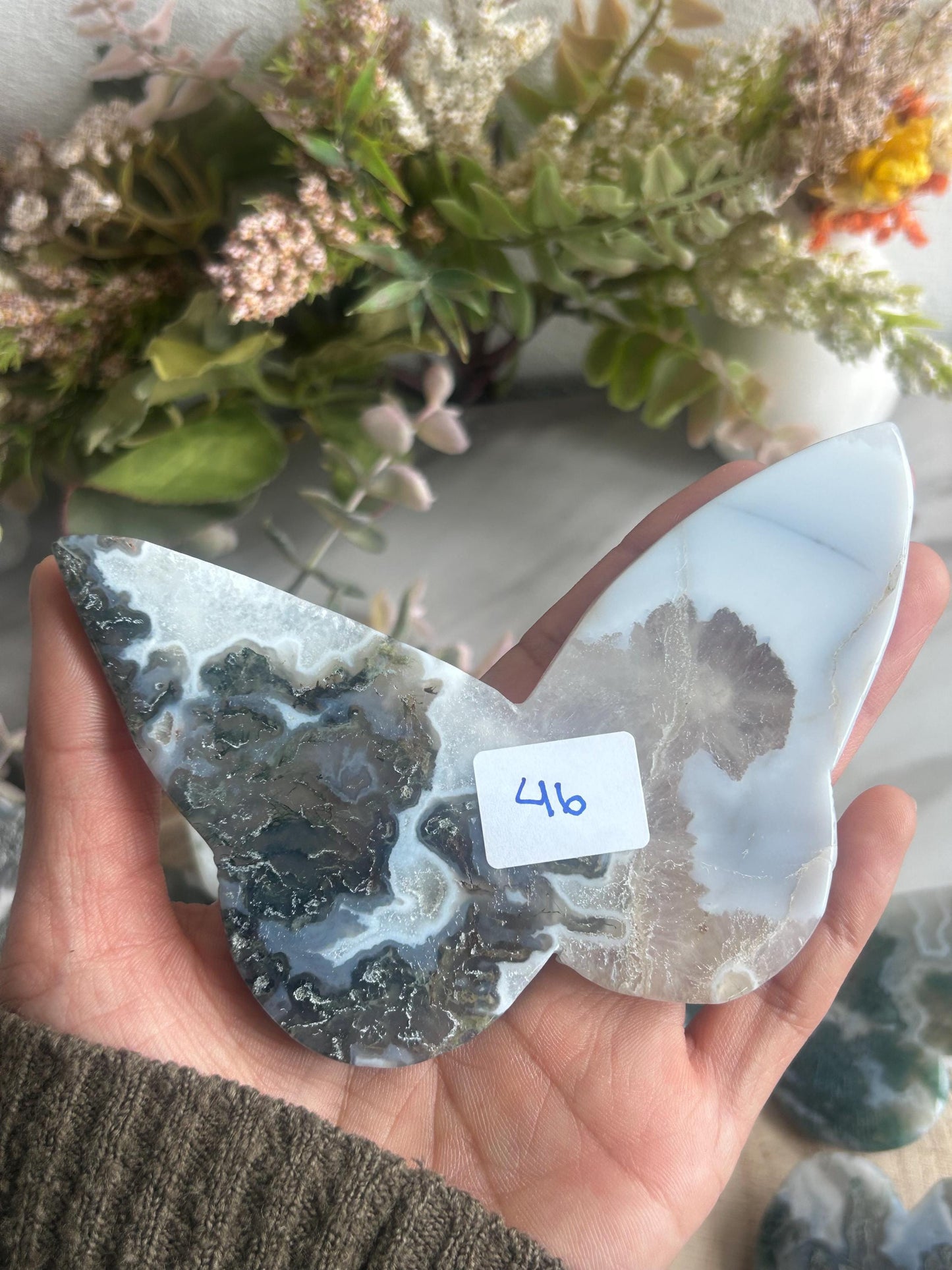 Beautiful Moss Agate 3D Butterfly | Crystal Butterfly | Druzy Moss Agate Carving | Crystal Gift | Healing Crystal | Moss Agate Quartz-Crystal Carvings-Moss Agate