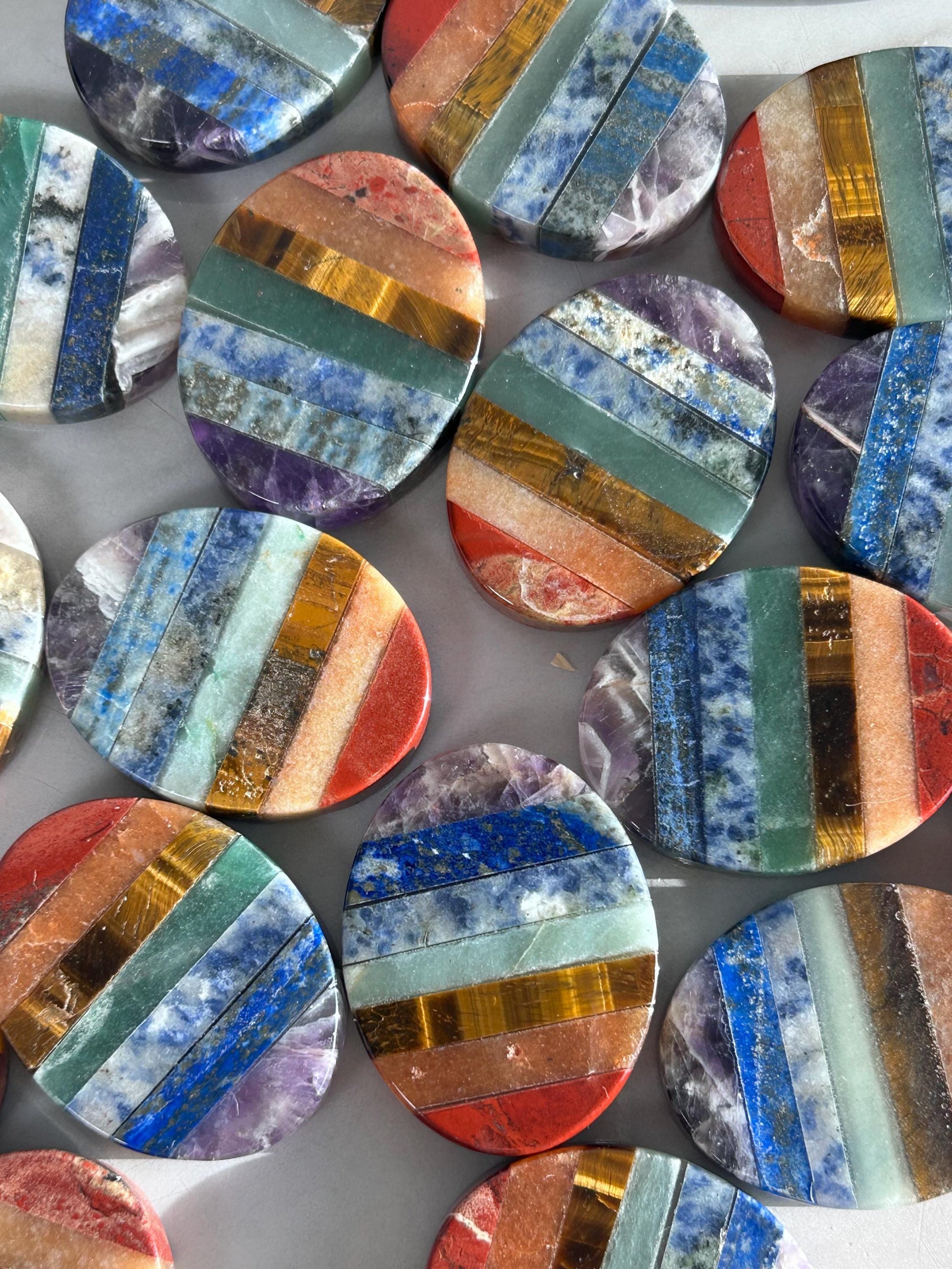 7 Chakra Smooth Palm Pocket Stone | Chakra Polished Mushroom | Healing Crystals Reiki Chakra Gift | Crystal Gift | Crystal Mushroom-Tumbles, Palm Stones-
